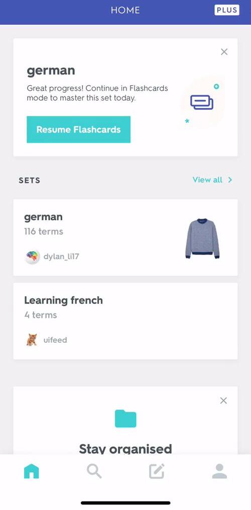 Quizlet Dashboard screen in the Creating A Class flow
