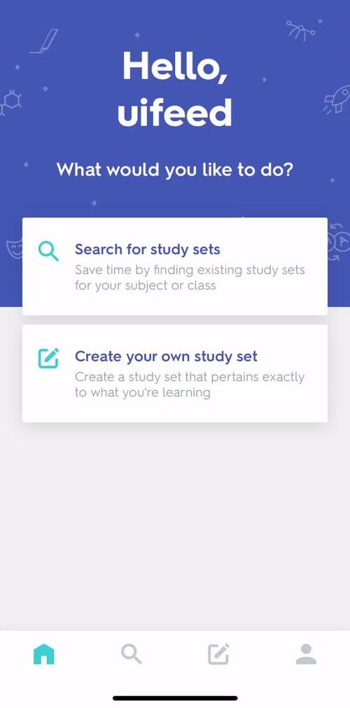 Quizlet Dashboard screen in the Creating A Quiz flow