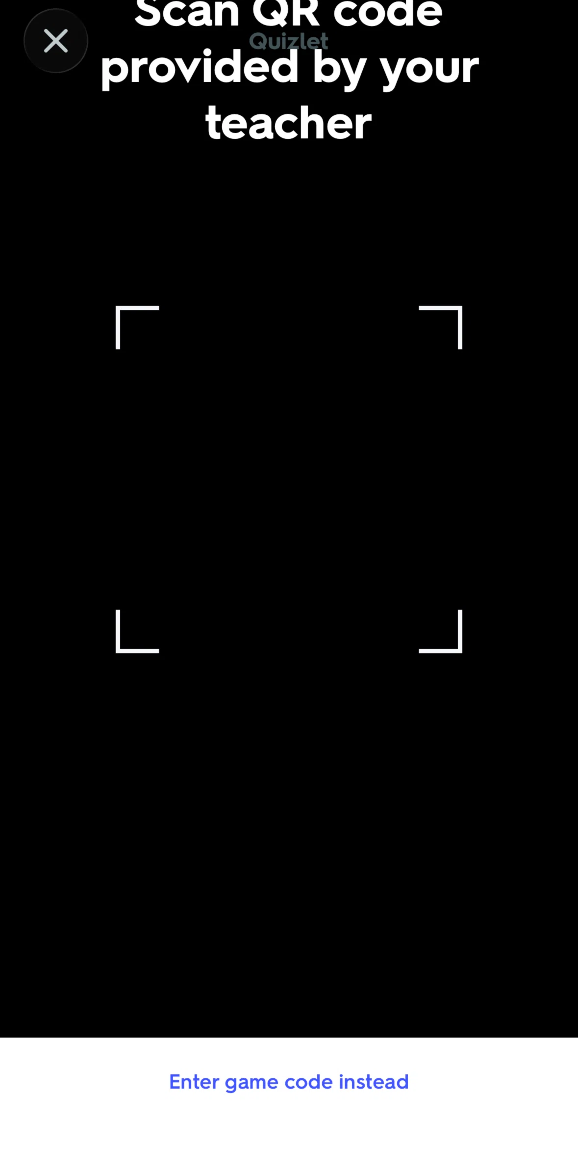 Quizlet Screen screen in the Enter a game code flow