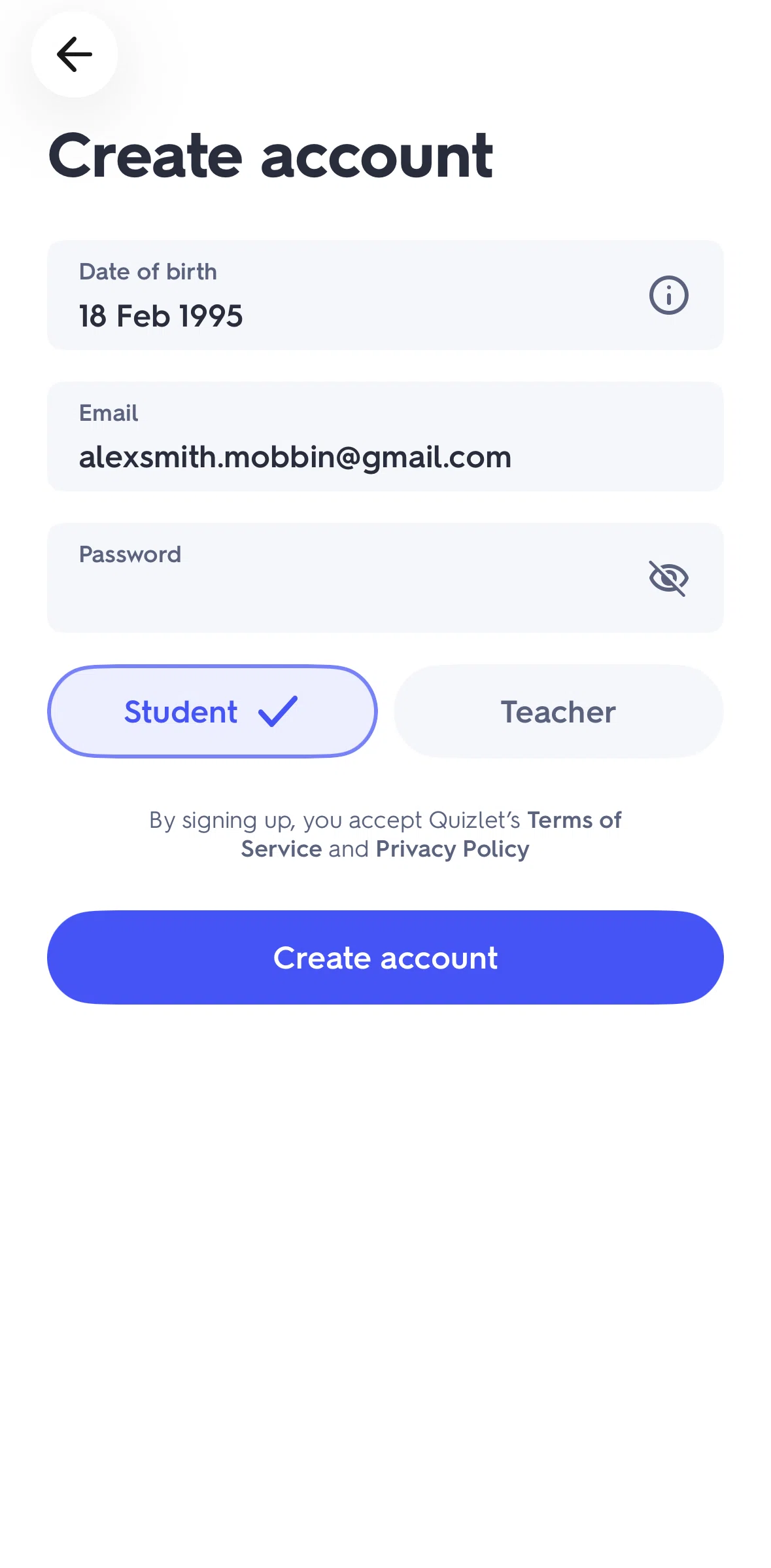 Quizlet Screen screen in the Feature info flow