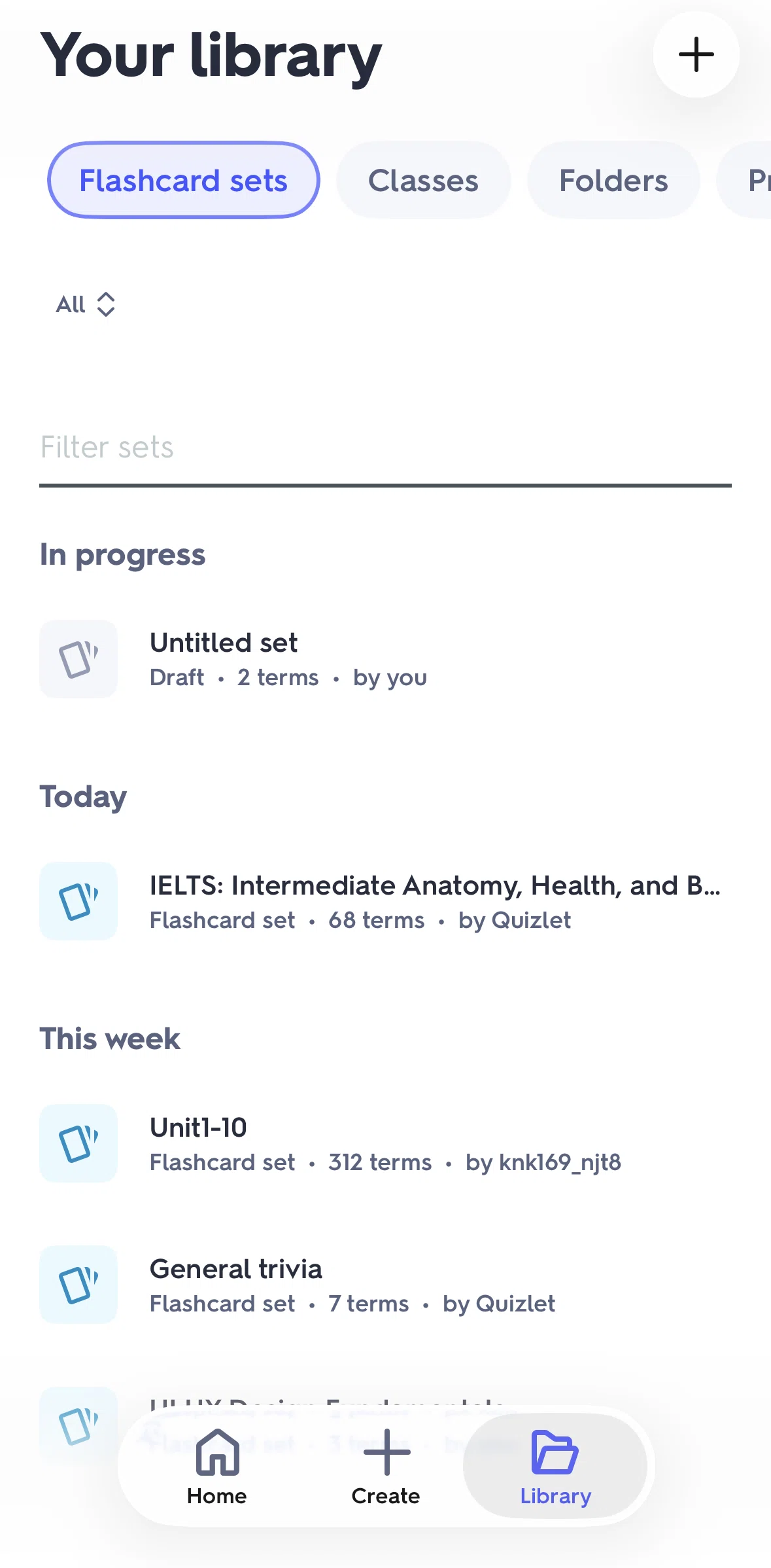 Quizlet Screen screen in the Flashcard set detail flow