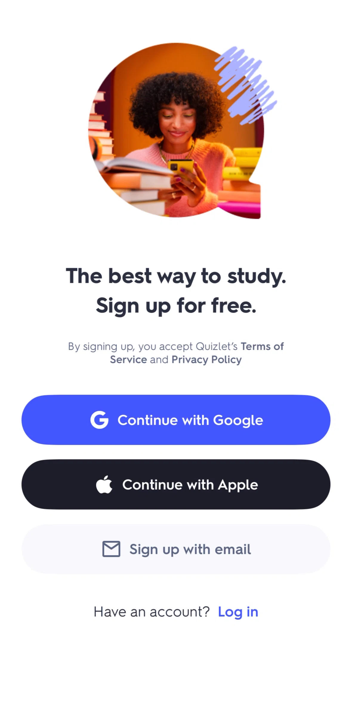 Quizlet Screen screen in the Logging in flow