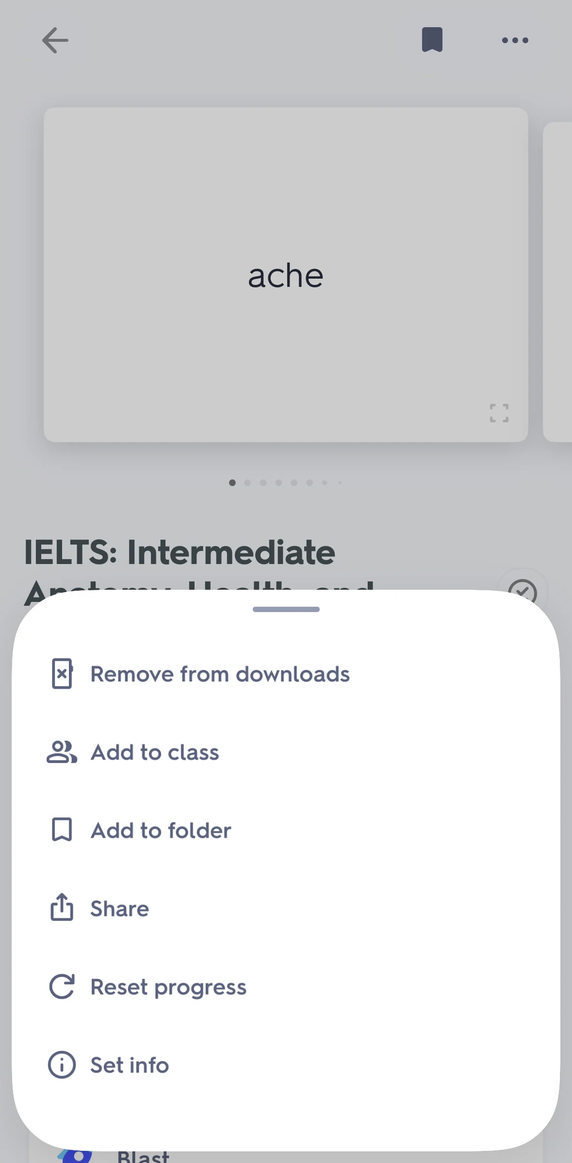 Quizlet Screen screen in the Resetting progress flow