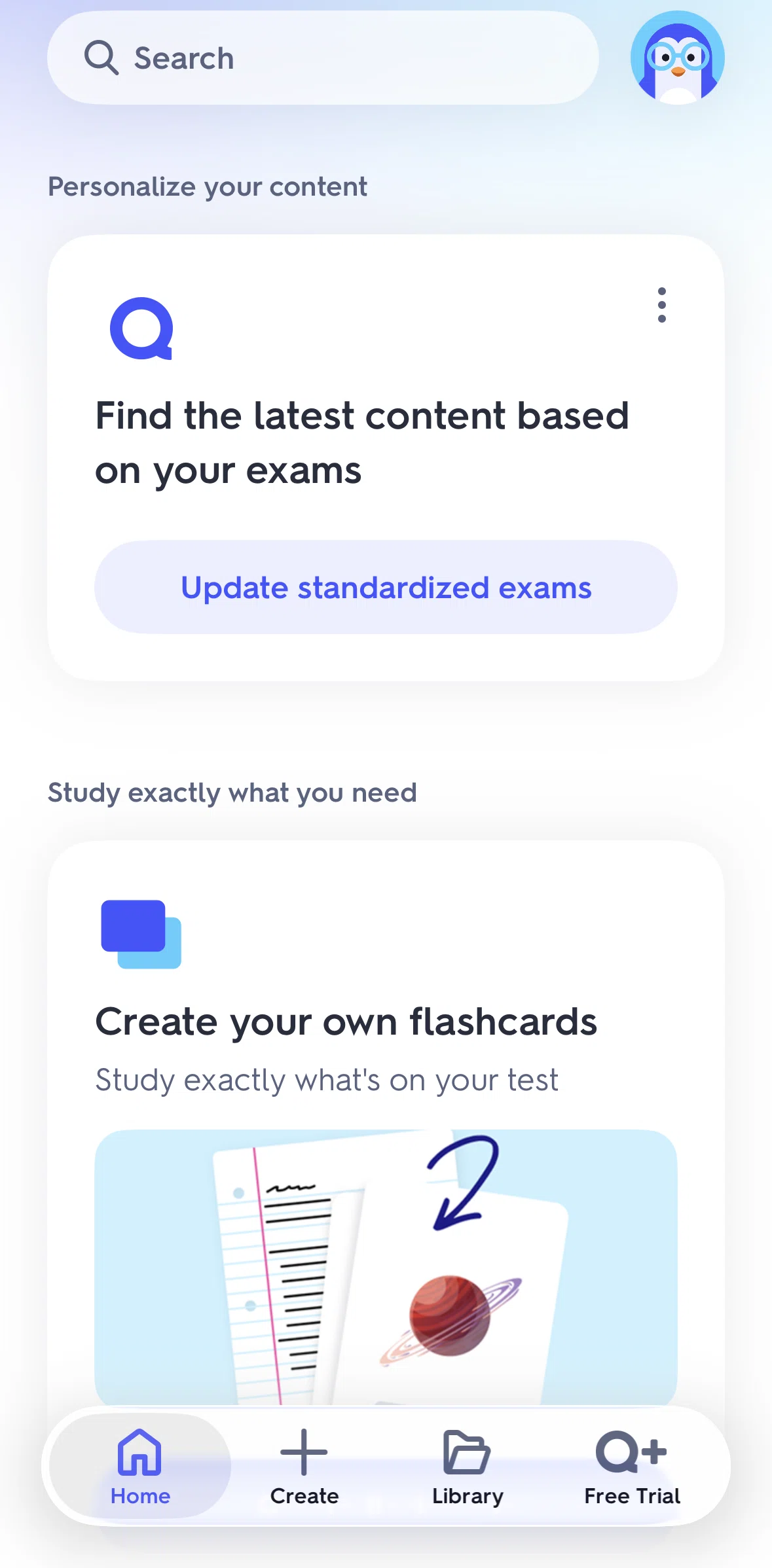 Quizlet Screen screen in the Updating standardized exams flow