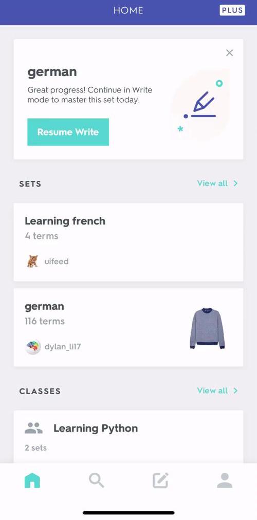 Quizlet Dashboard screen in the Upgrading Your Account flow