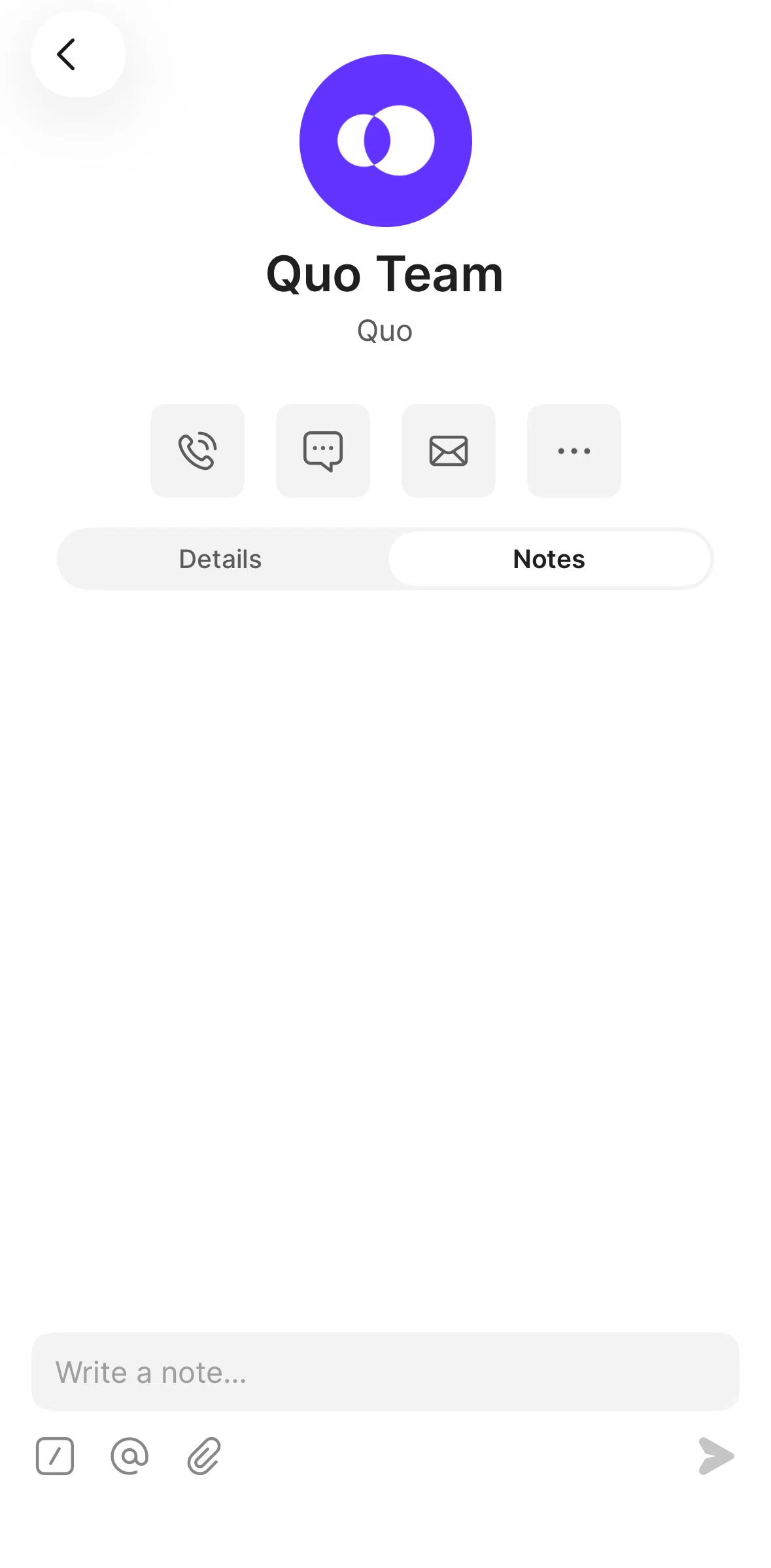 Quo Screen screen in the Adding a note flow