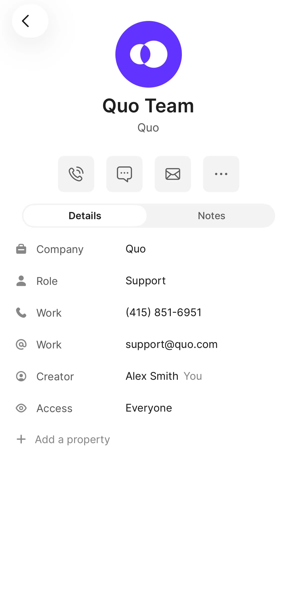 Quo Screen screen in the Adding a property flow