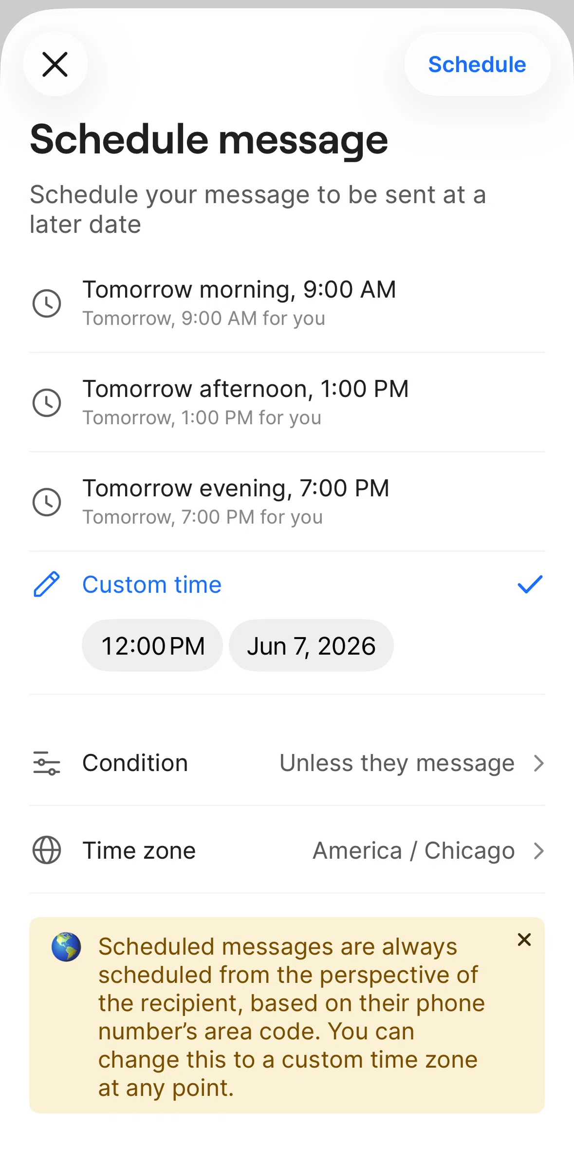 Quo Screen screen in the Changing a time zone flow