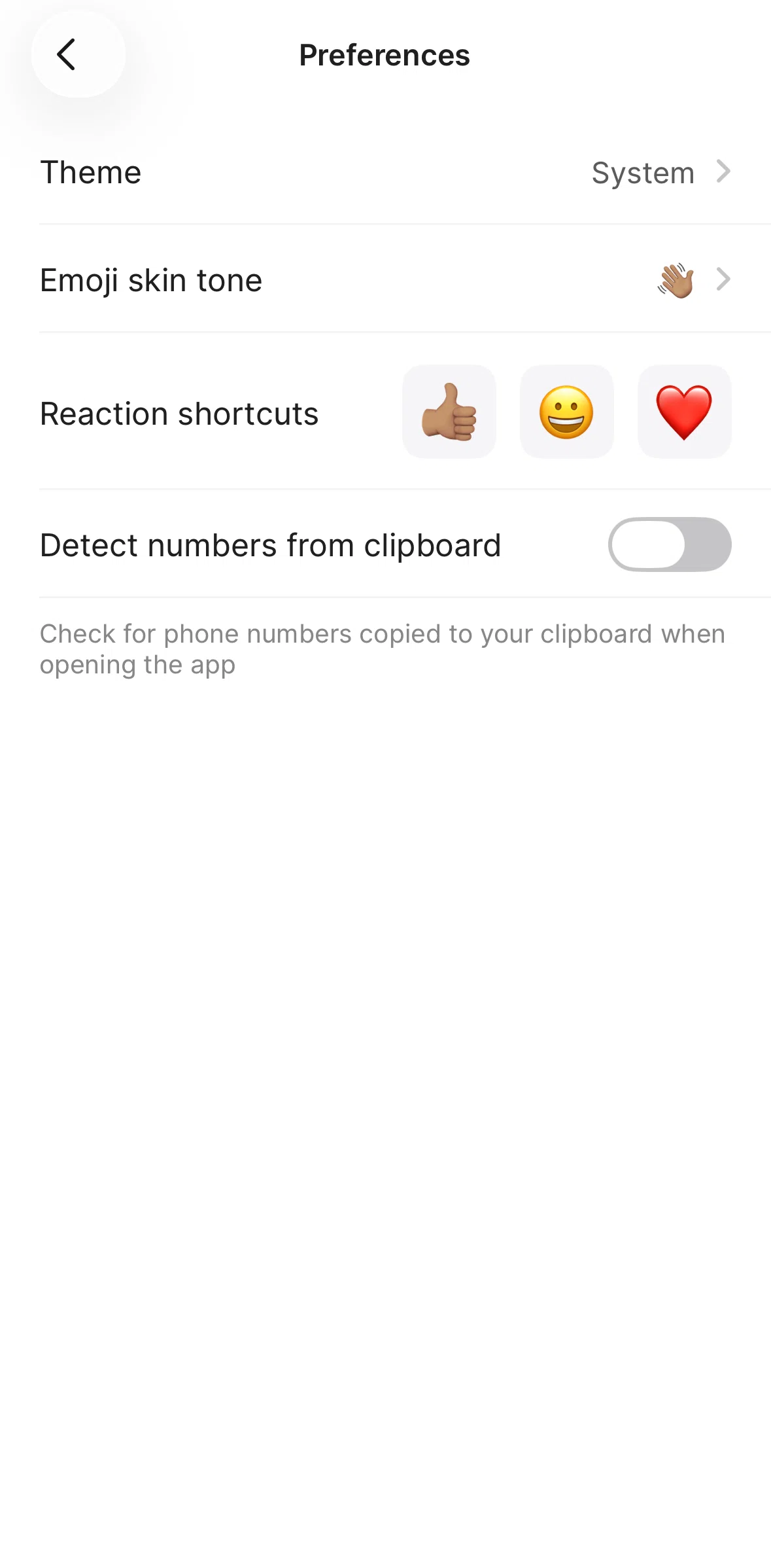 Quo Screen screen in the Changing reaction shortcuts flow