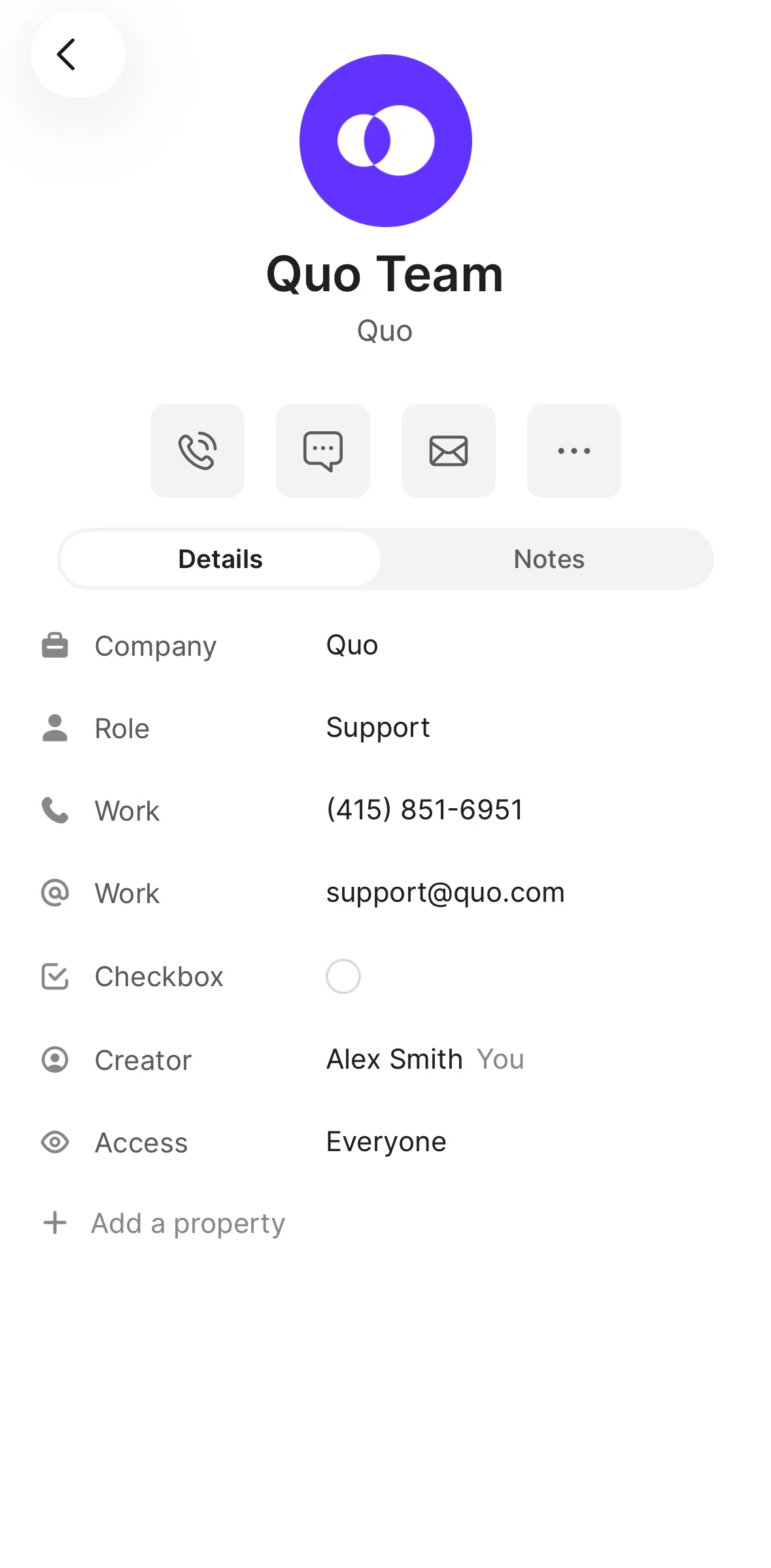 Quo Screen screen in the Marking a checkbox flow