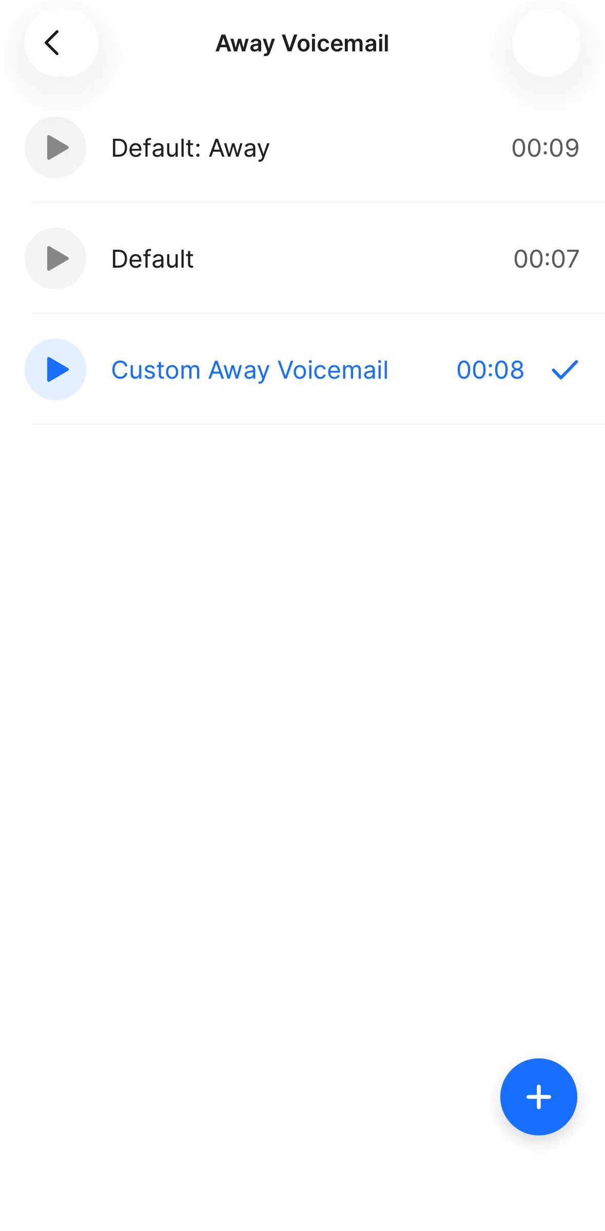 Quo Screen screen in the Renaming a voicemail flow