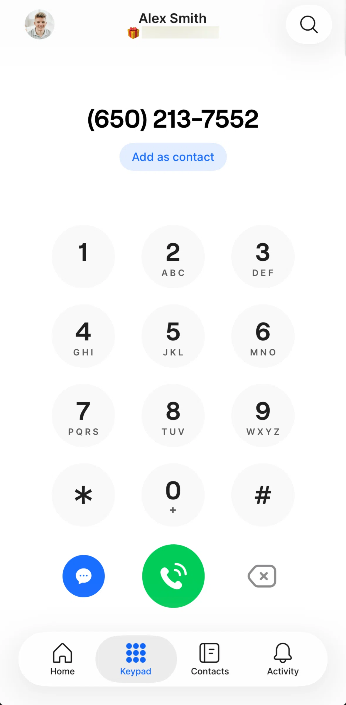 Quo Screen screen in the Saving a number as contact flow