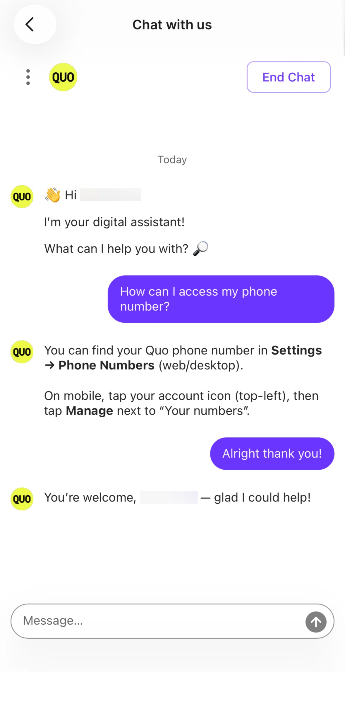 Quo Screen screen in the Sending an email transcript flow