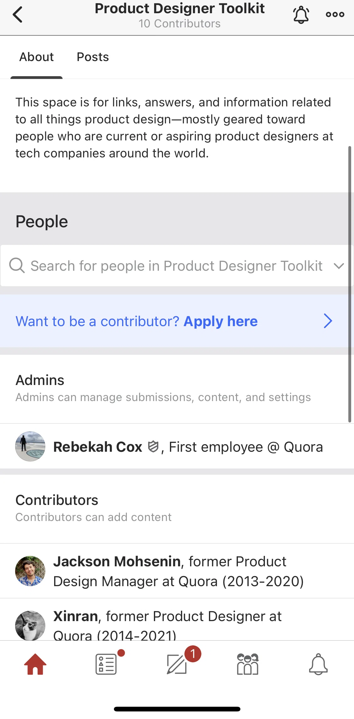 Quora Screen screen in the Applying to become a contributor flow