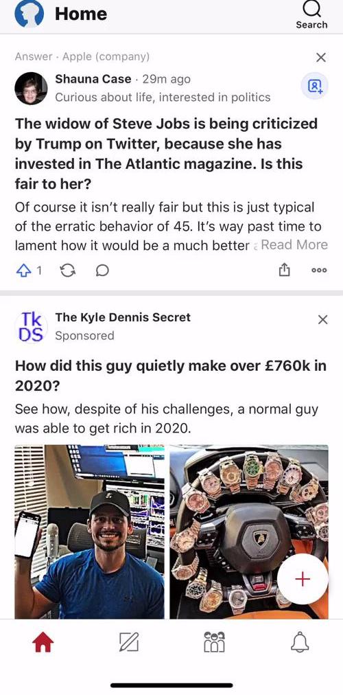 Quora Home feed screen in the Commenting flow
