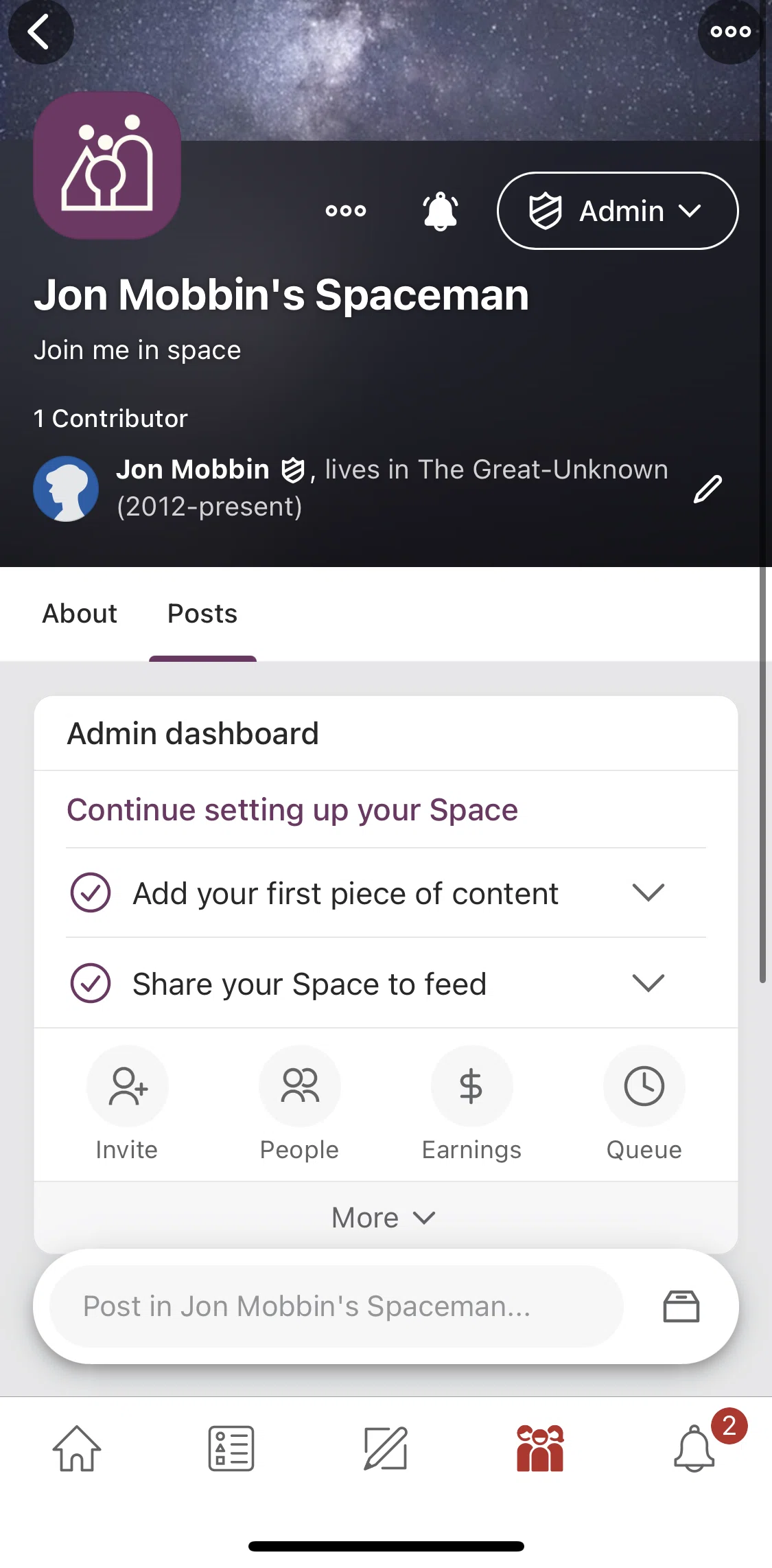 Quora Screen screen in the Creating a post (Space) flow