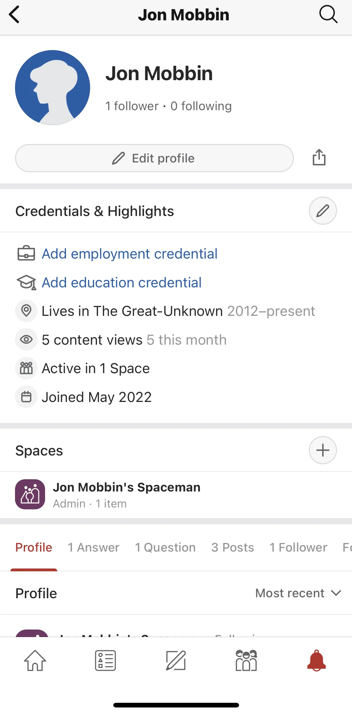 Quora Screen screen in the Editing profile flow