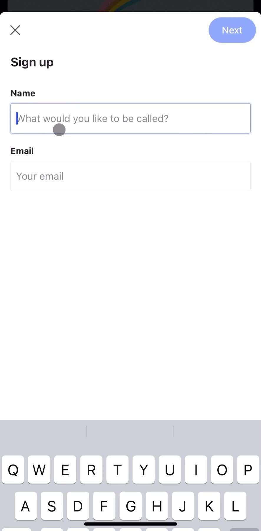 Quora Sign up with email screen in the Onboarding flow