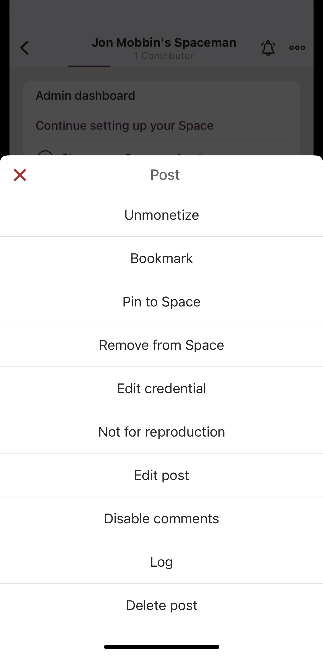 Quora Screen screen in the Pinning post to Space flow