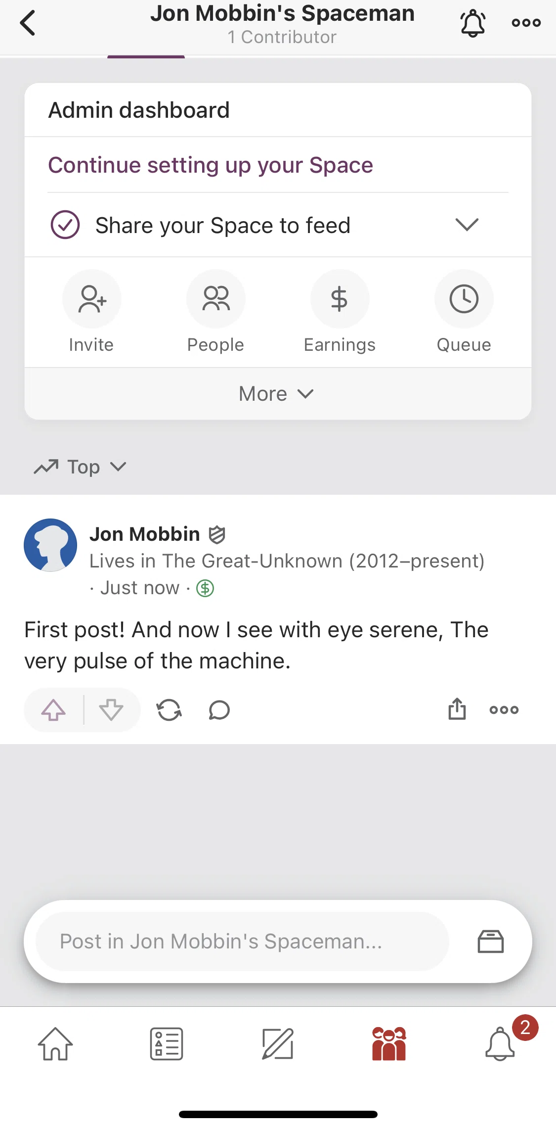 Quora Screen screen in the Post options (Space) flow