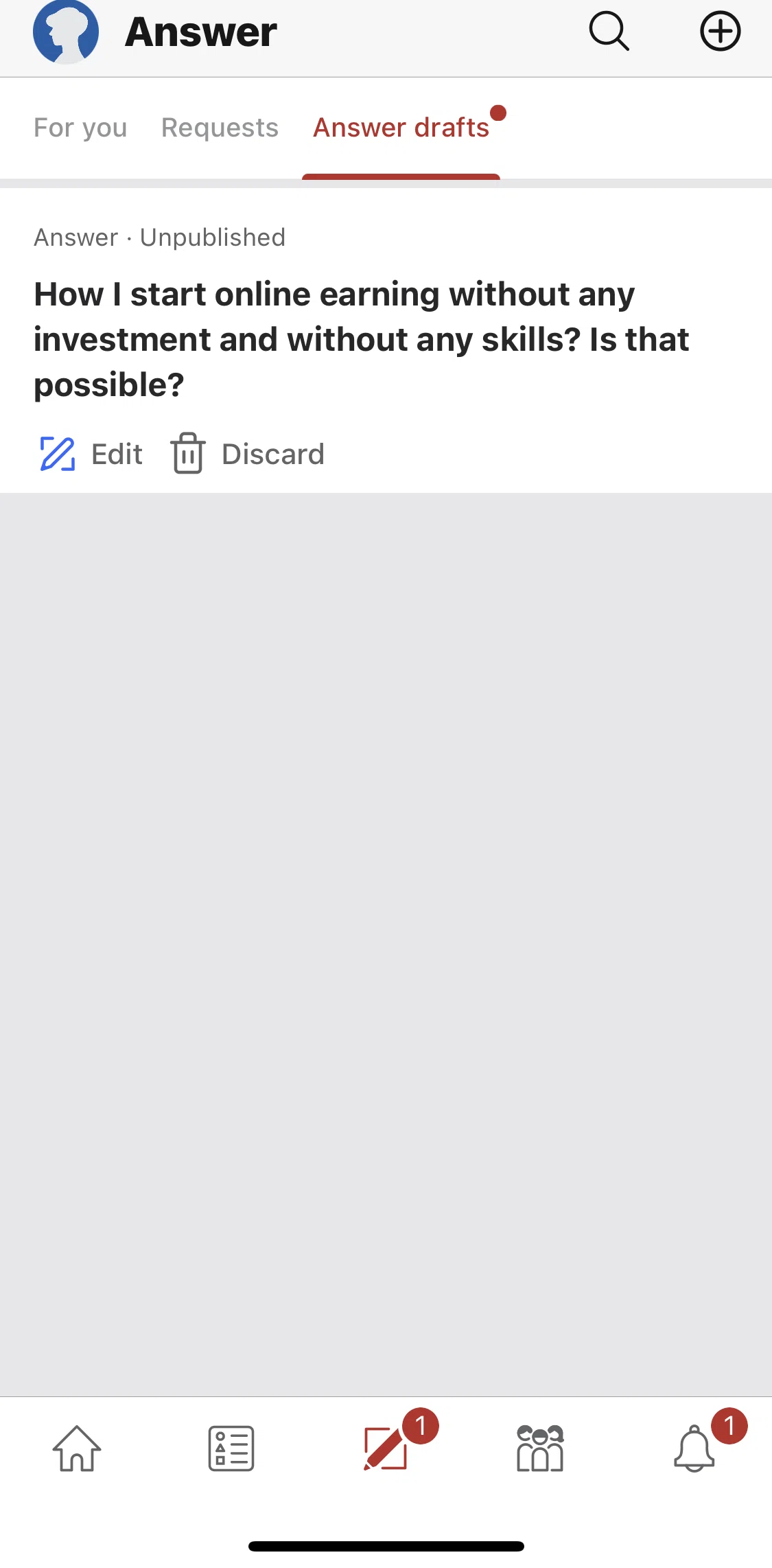 Quora Screen screen in the Posting an answer flow