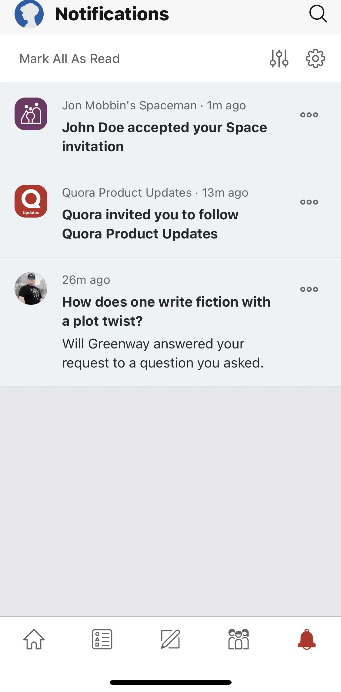 Quora Screen screen in the Profile flow