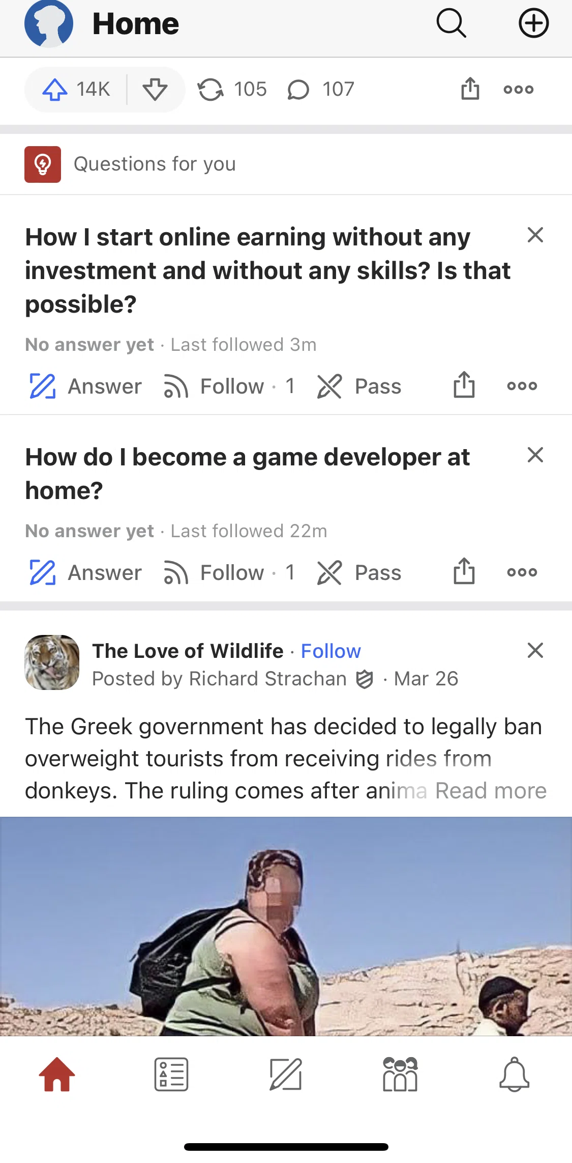 Quora Screen screen in the Question options flow
