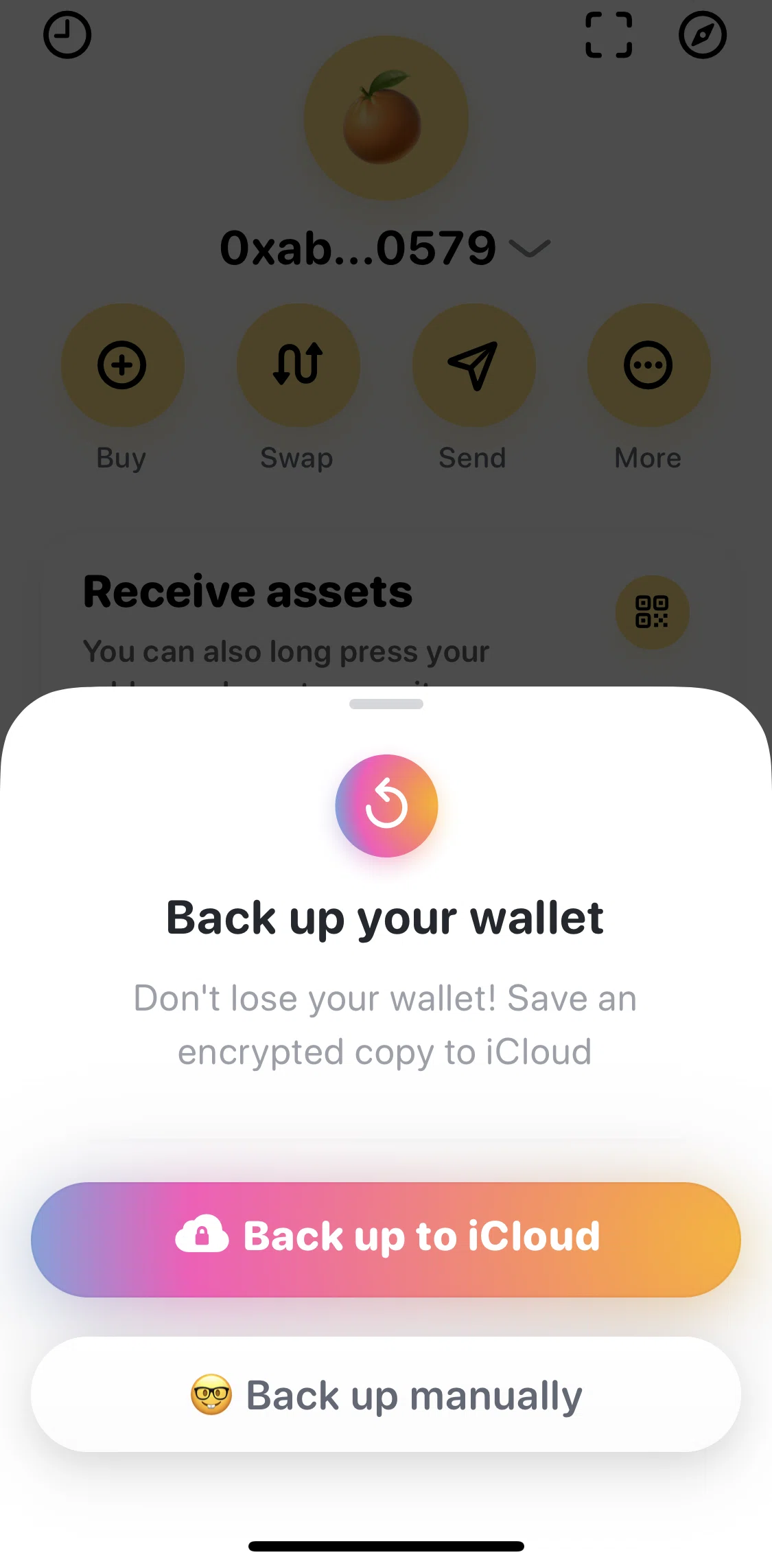 Rainbow Screen screen in the Backing up to iCloud flow