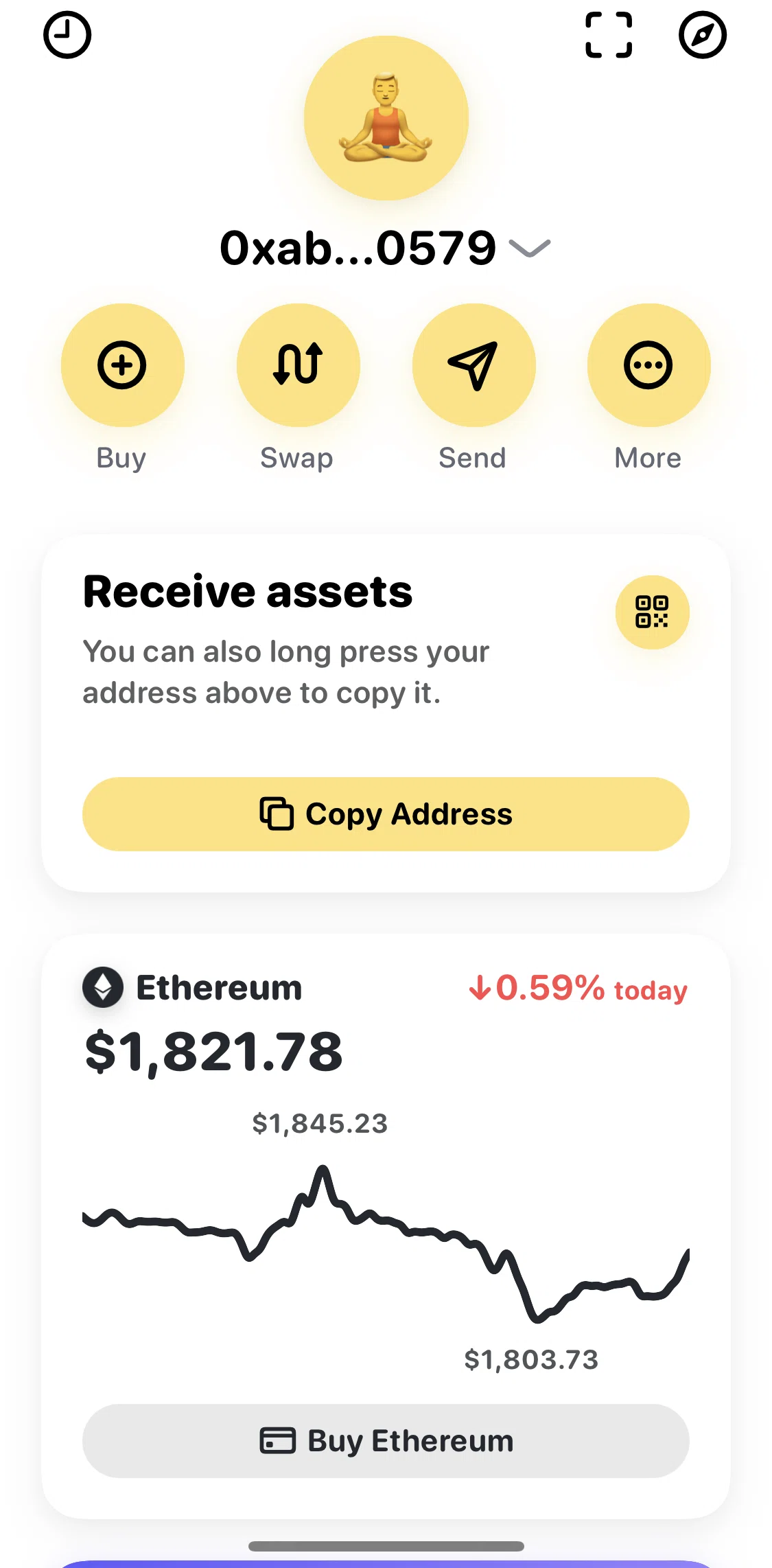 Rainbow Screen screen in the Copying wallet address flow