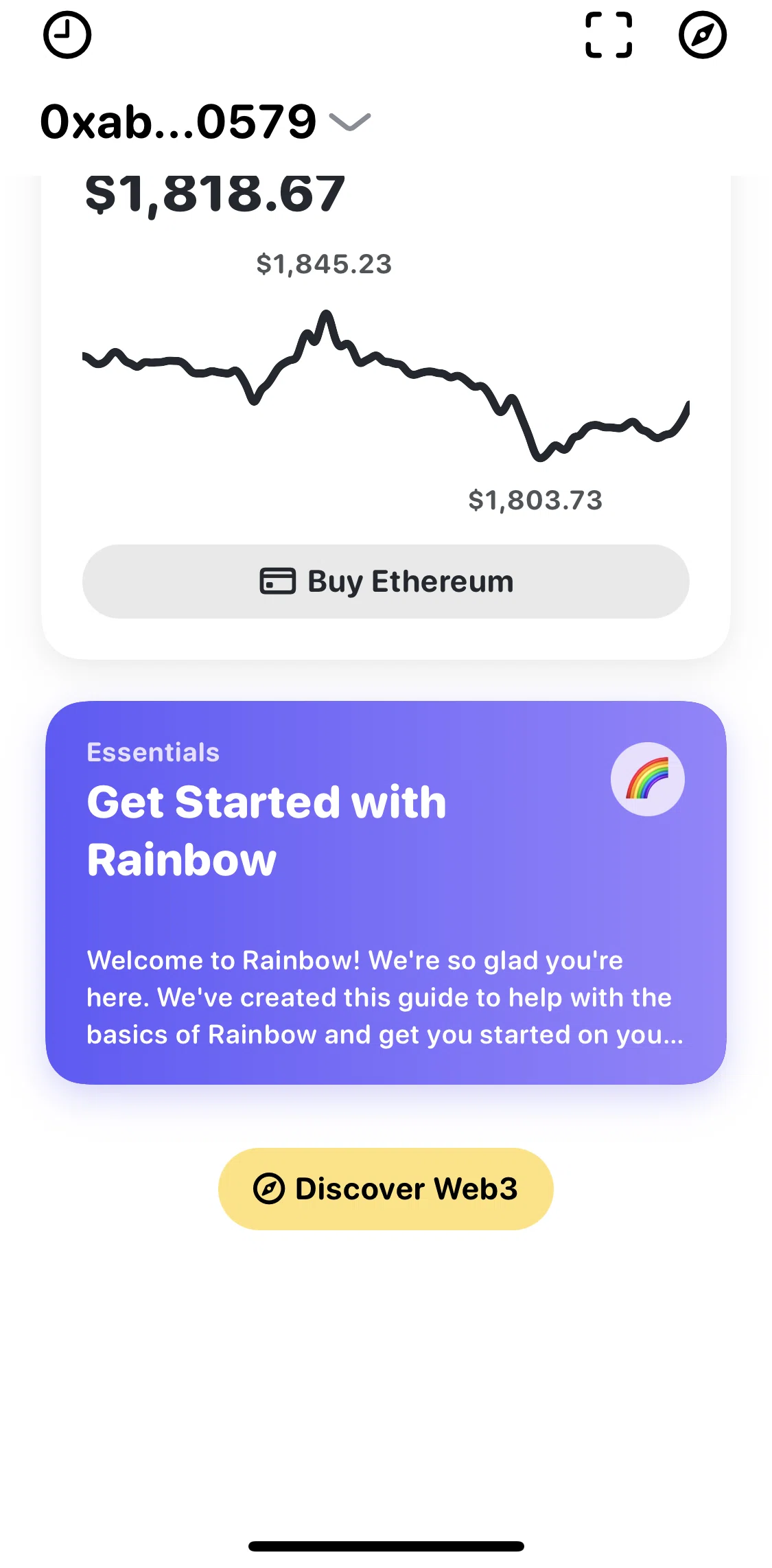 Rainbow Screen screen in the Get started with Rainbow flow