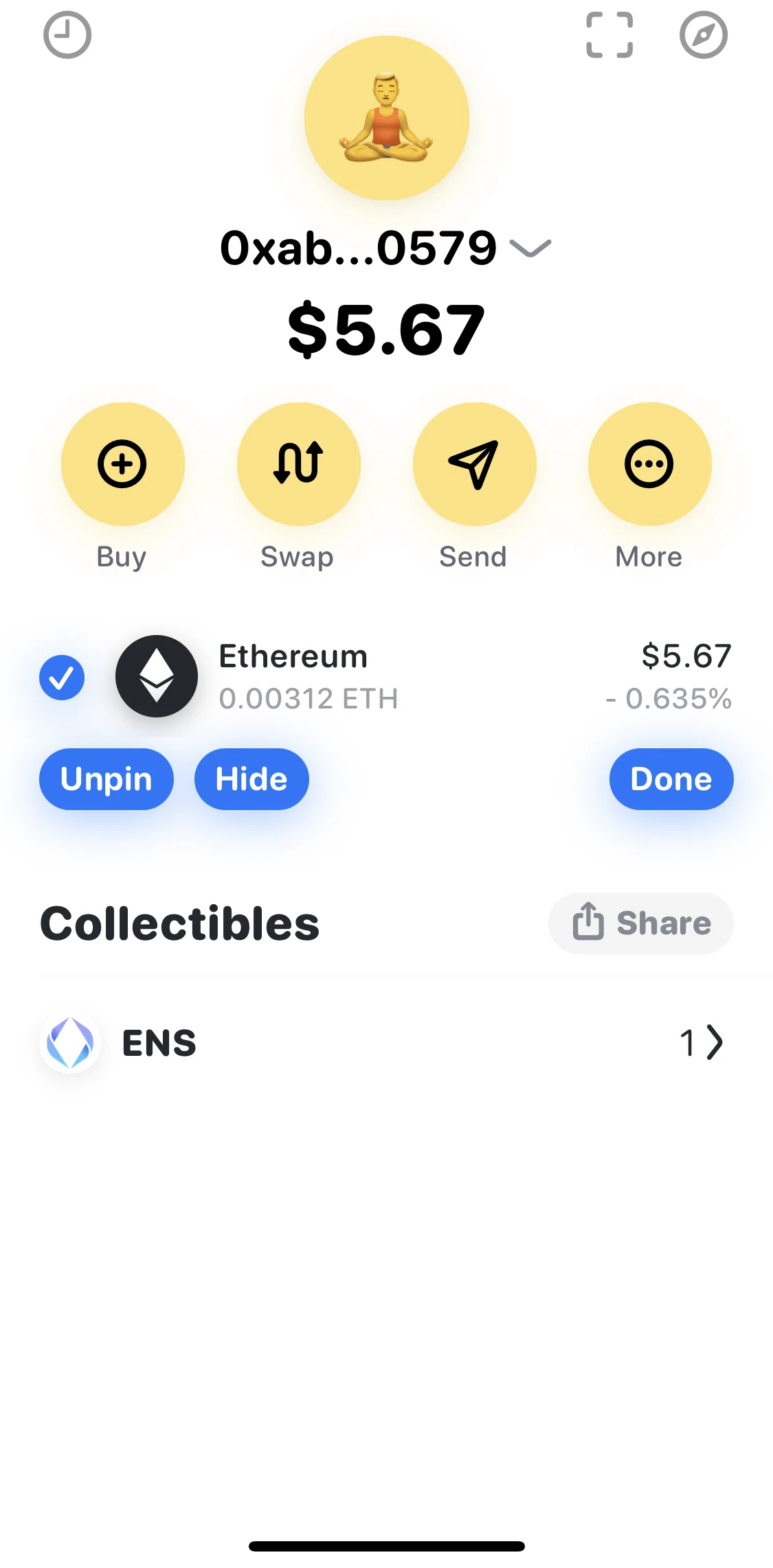 Rainbow Screen screen in the Hiding a token flow