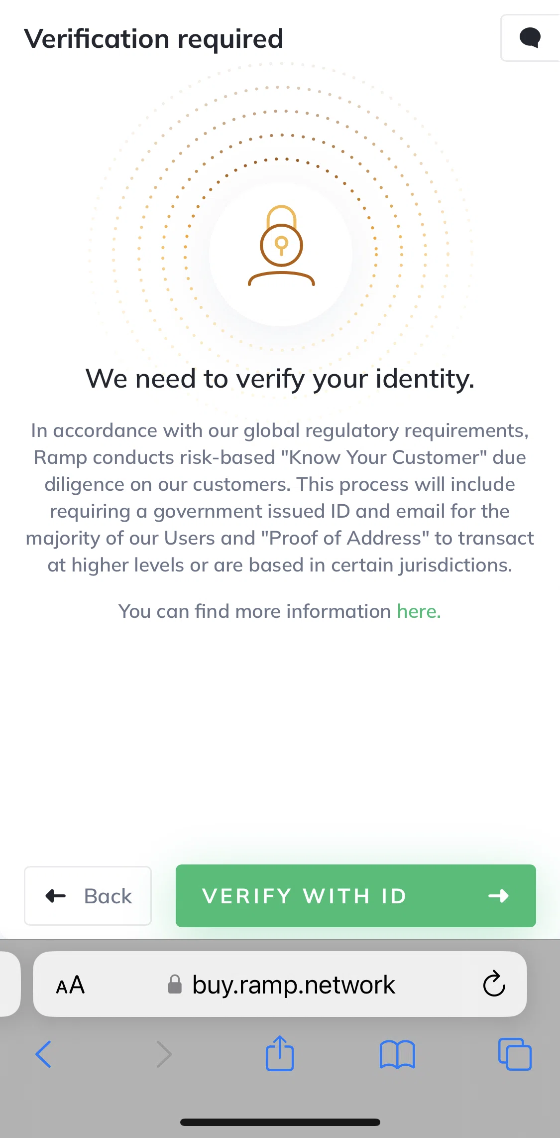 Rainbow Screen screen in the Verifying identity flow