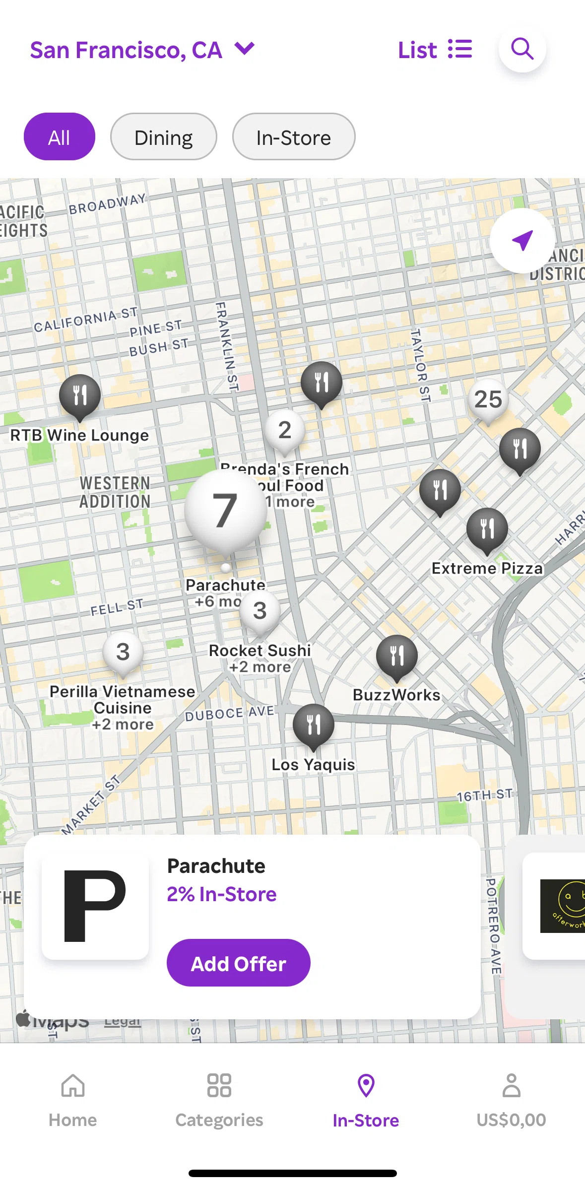 Rakuten Screen screen in the Changing location flow