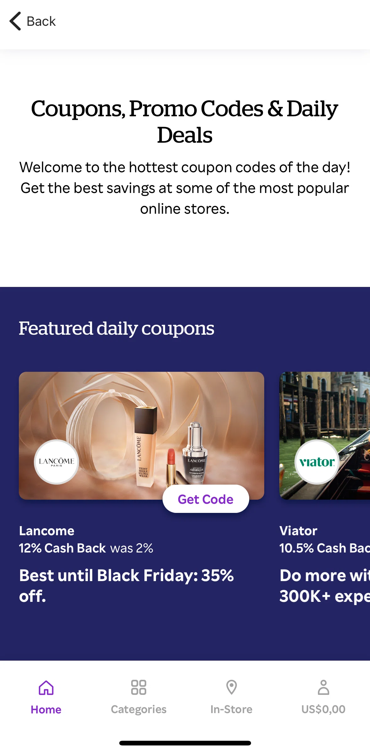 Rakuten Screen screen in the Copying a coupon code flow