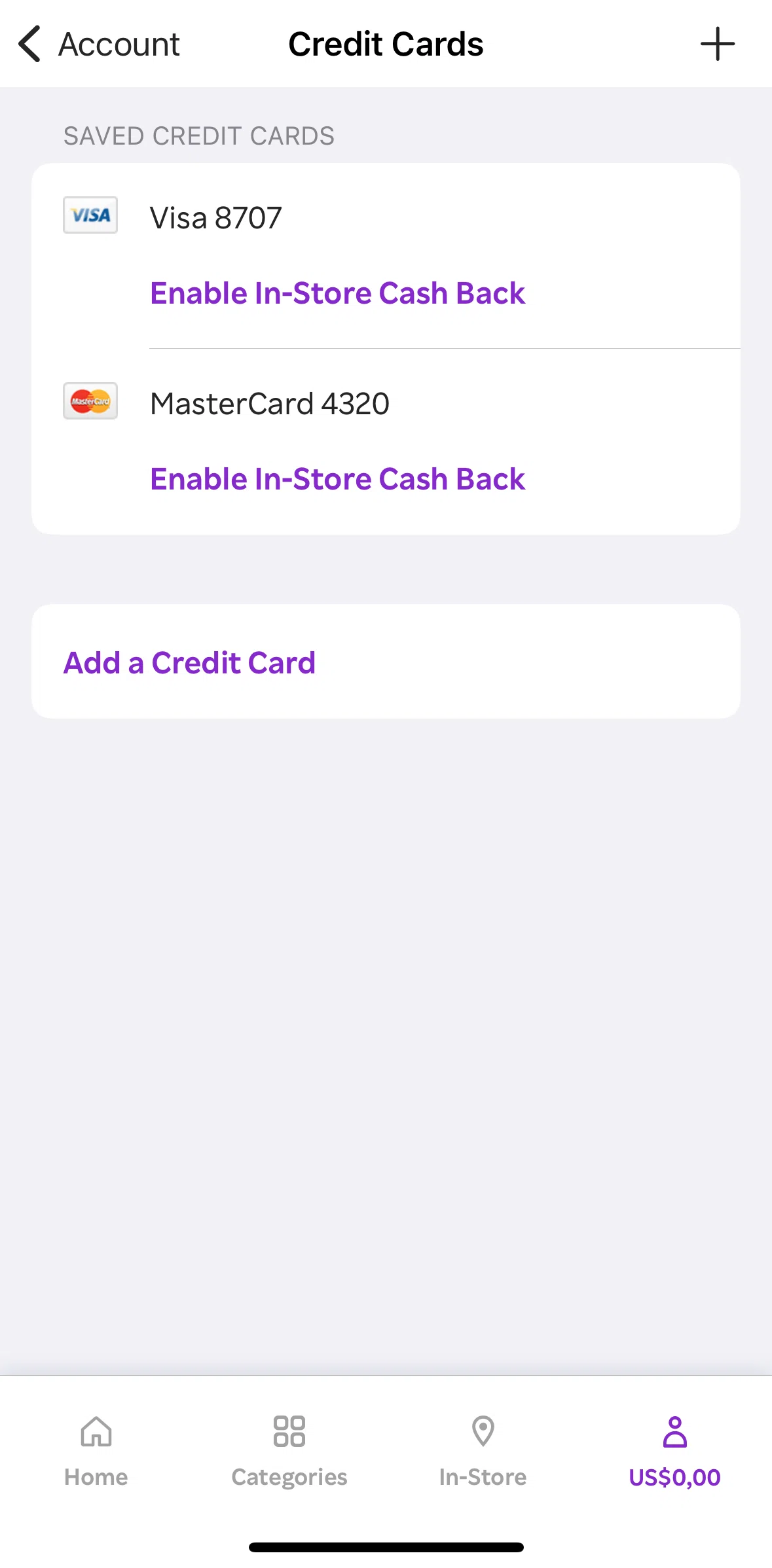 Rakuten Screen screen in the Enabling in-store cash back flow