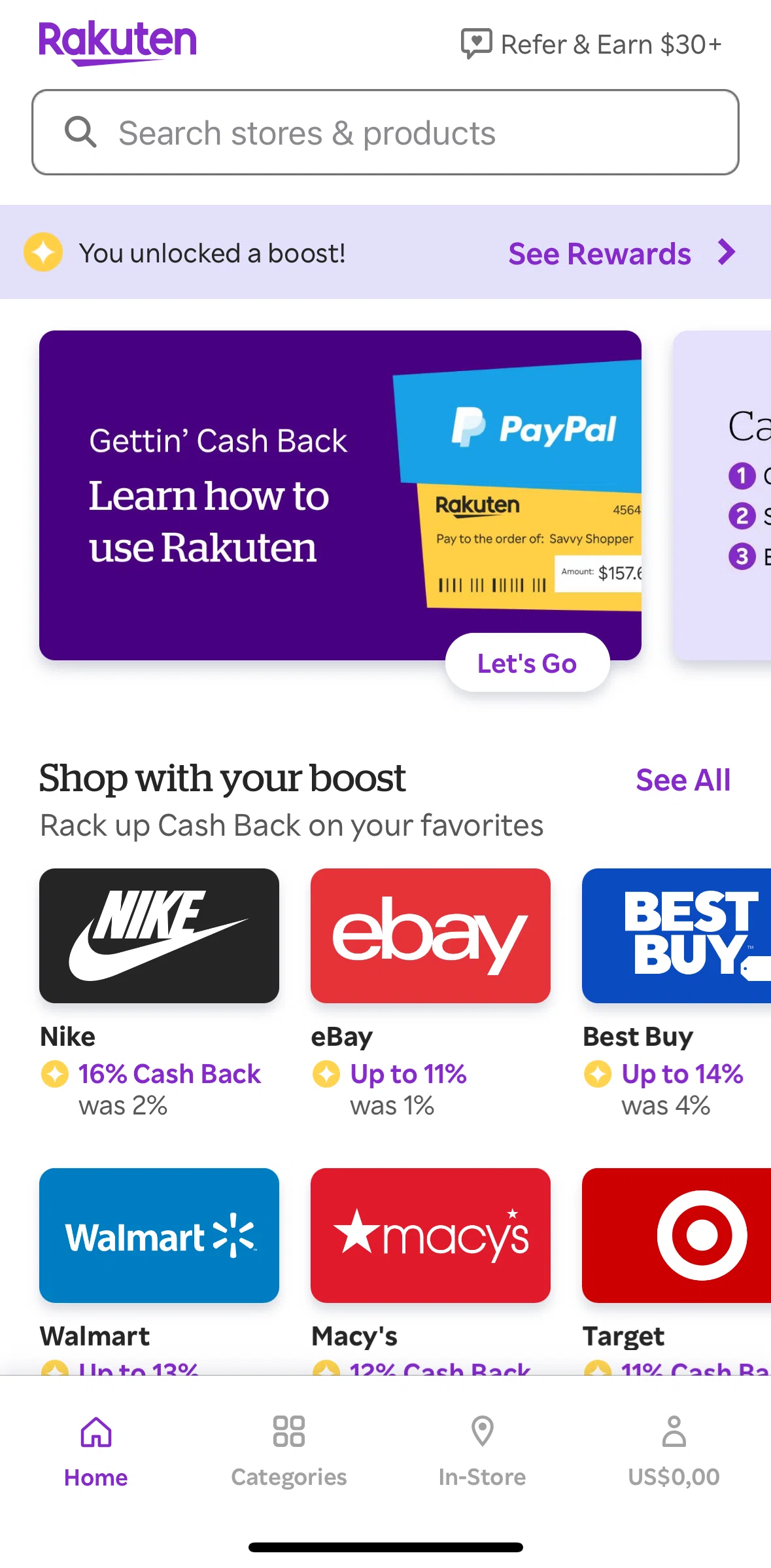 Rakuten Screen screen in the My account flow