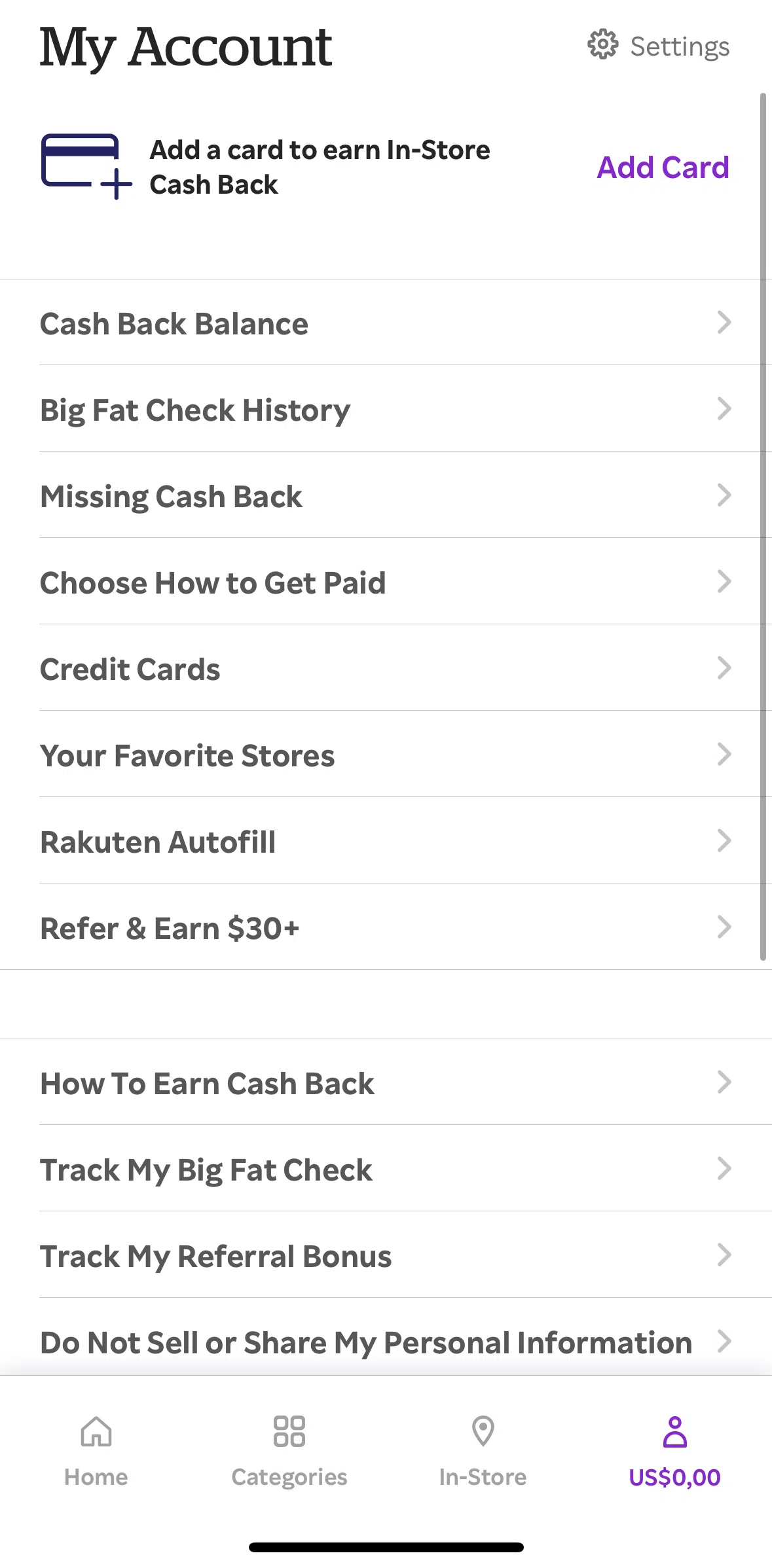 Rakuten Screen screen in the Recent shopping trips flow