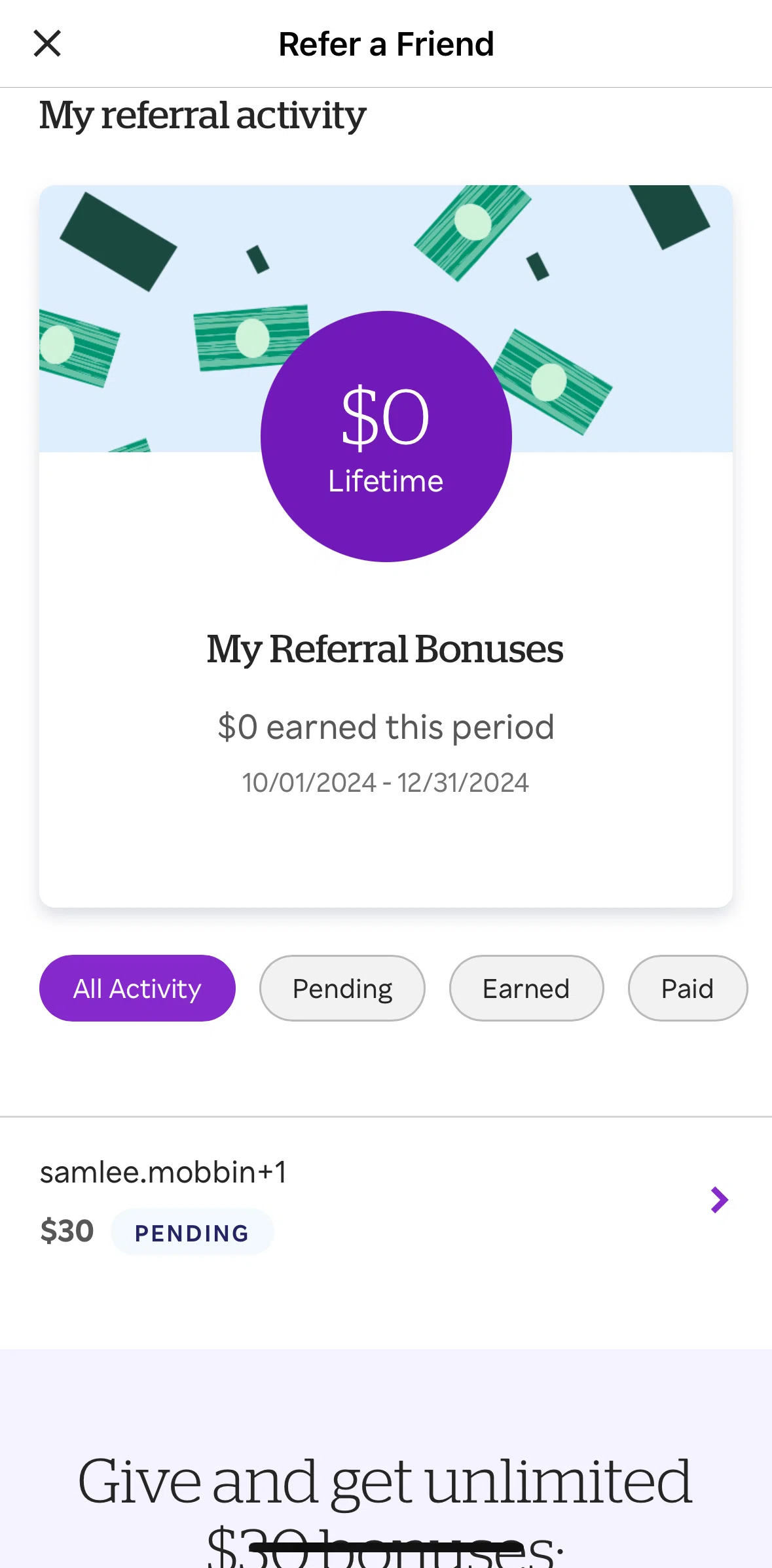Rakuten Screen screen in the Referral status flow