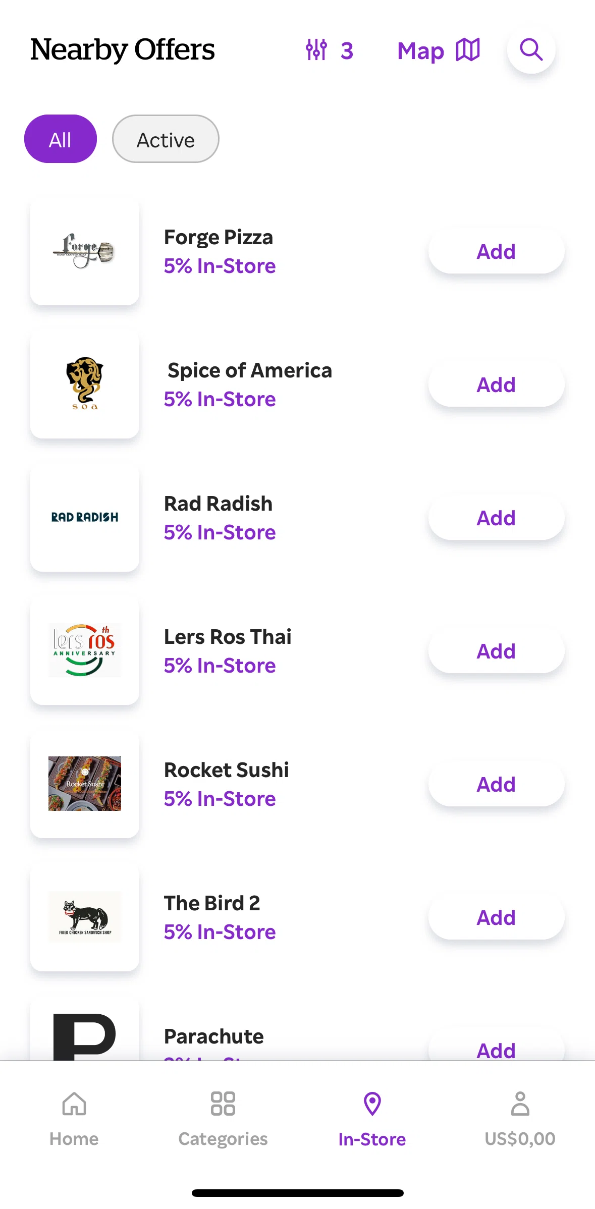 Rakuten Screen screen in the Searching a nearby offer flow
