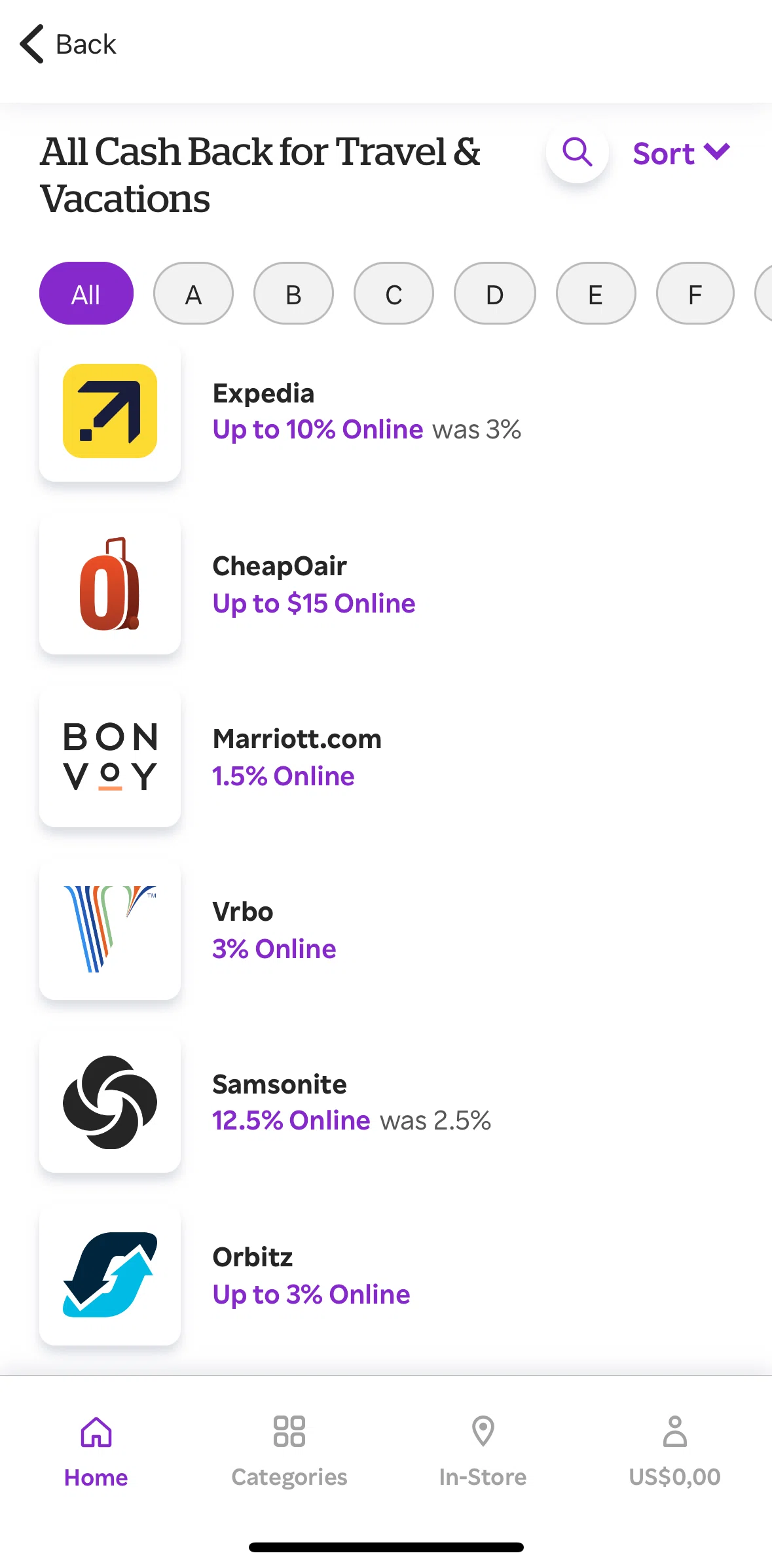 Rakuten Screen screen in the Searching a store in a category flow