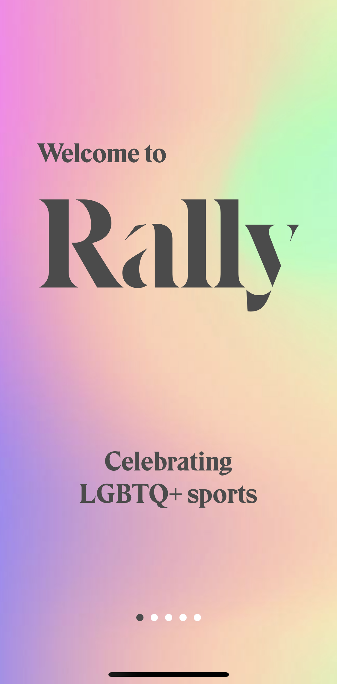 Rally Lgbt Welcome slides screen in the General Browsing flow
