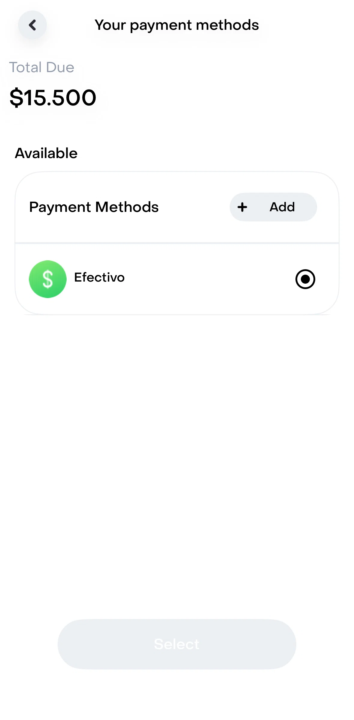 Rappi Screen screen in the Adding a payment method flow