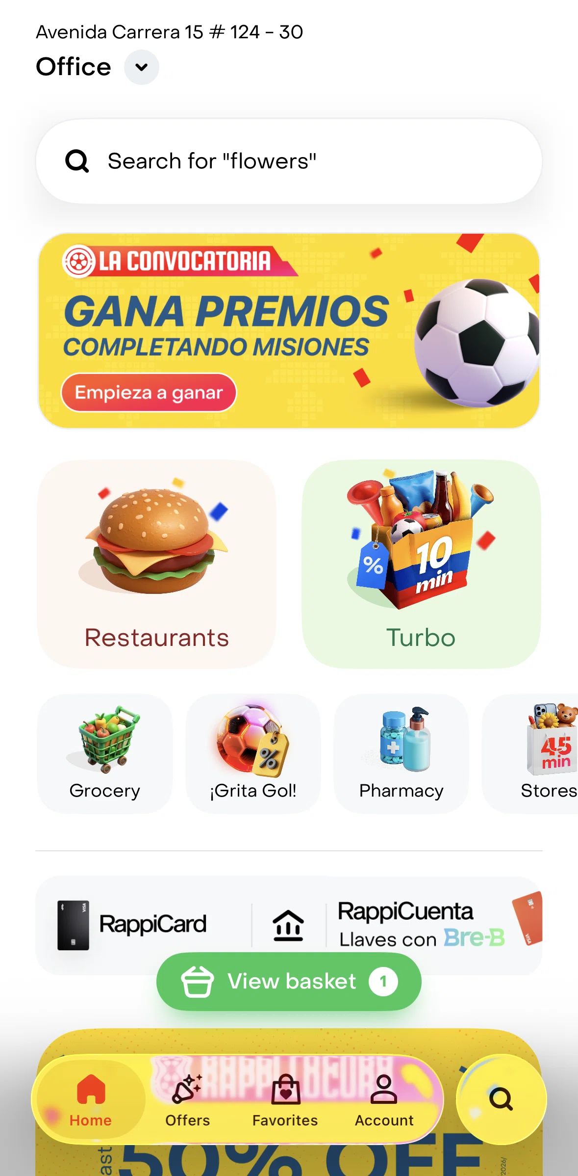 Rappi Screen screen in the Basket (home) flow