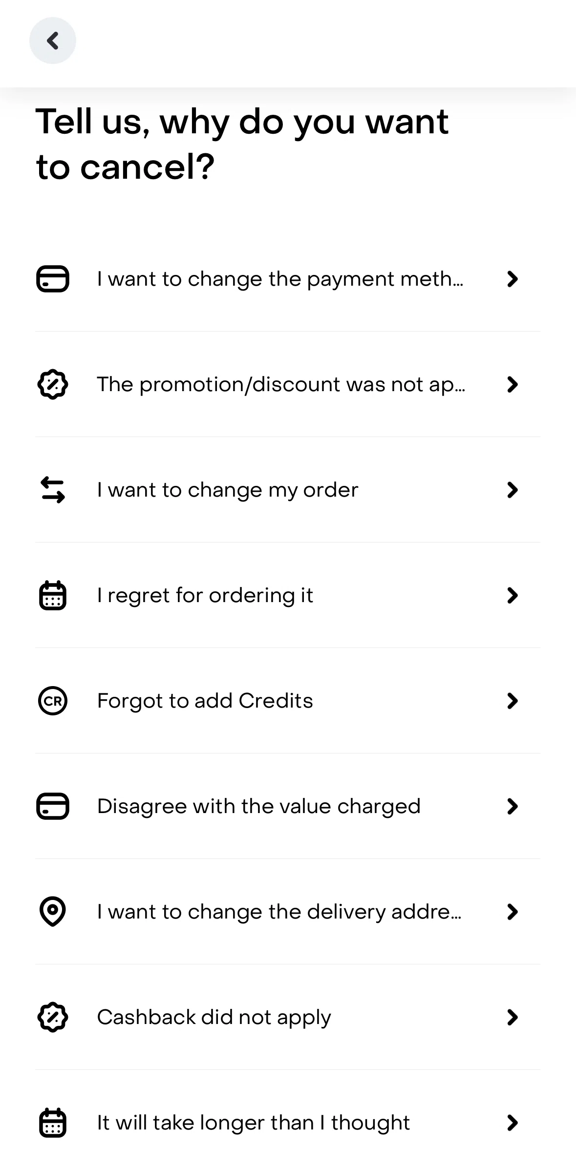 Rappi Screen screen in the Cancel an order flow