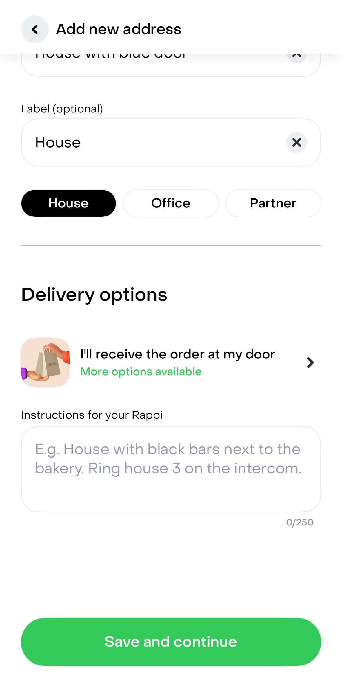 Rappi Screen screen in the Changing delivery options flow