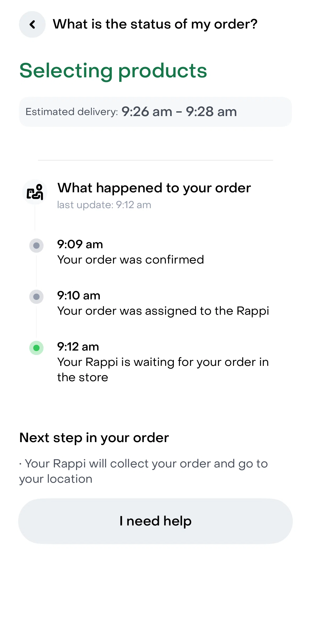 Rappi Screen screen in the Chatting with support flow