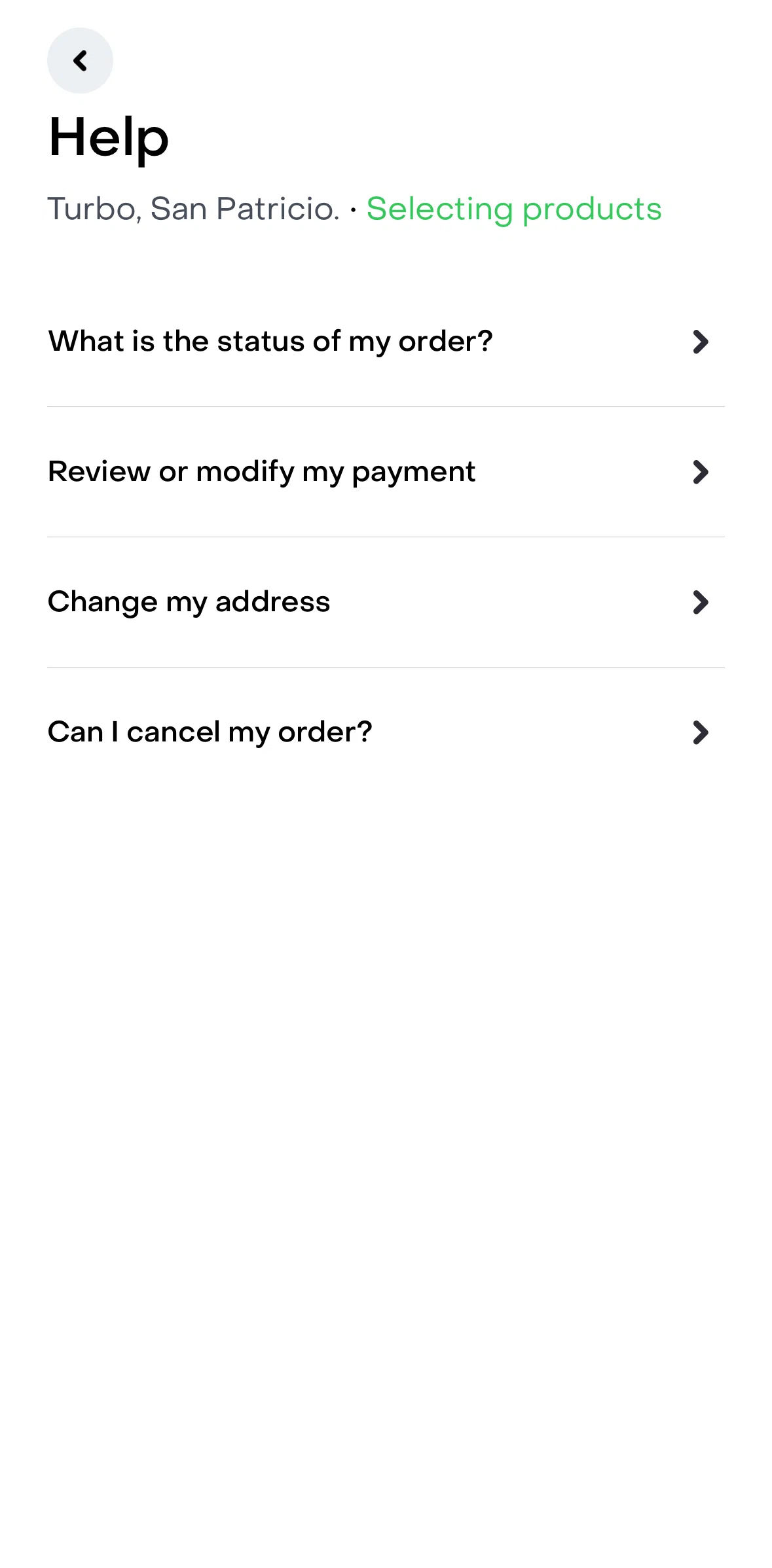 Rappi Screen screen in the Help (status of order) flow