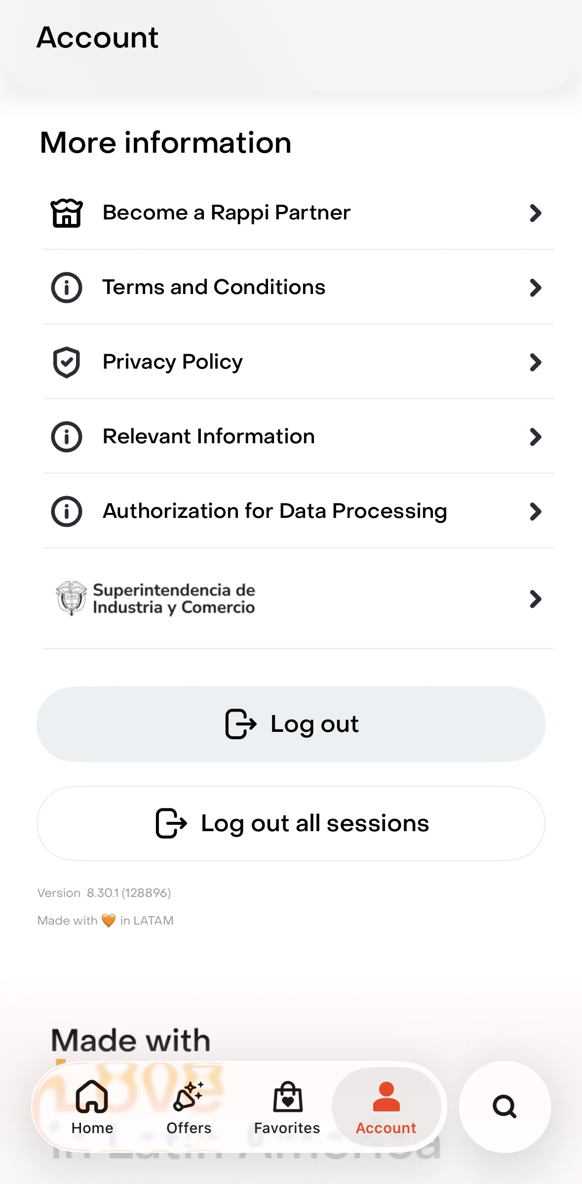 Rappi Screen screen in the Logging out flow