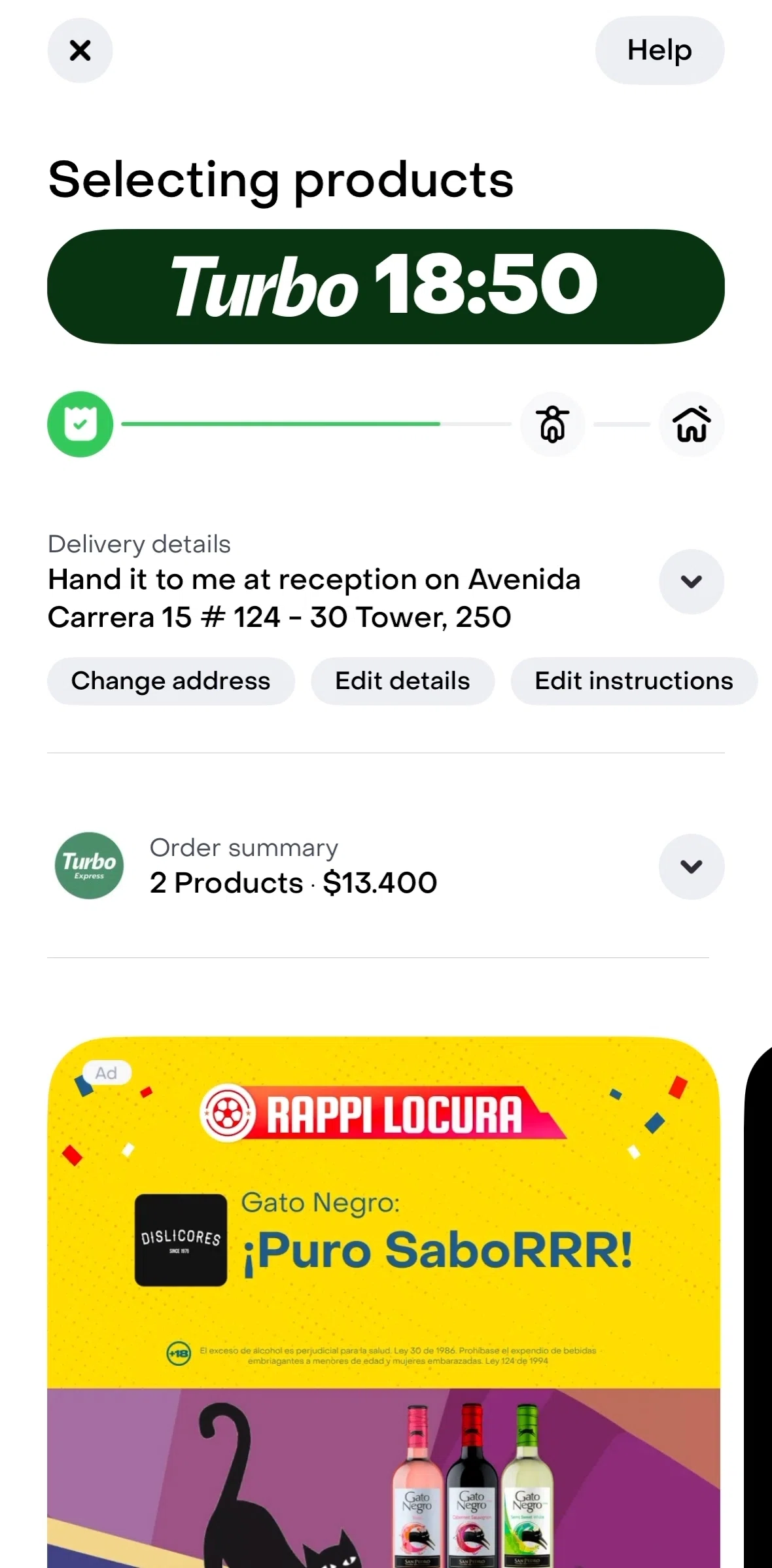Rappi Screen screen in the Ongoing delivery flow
