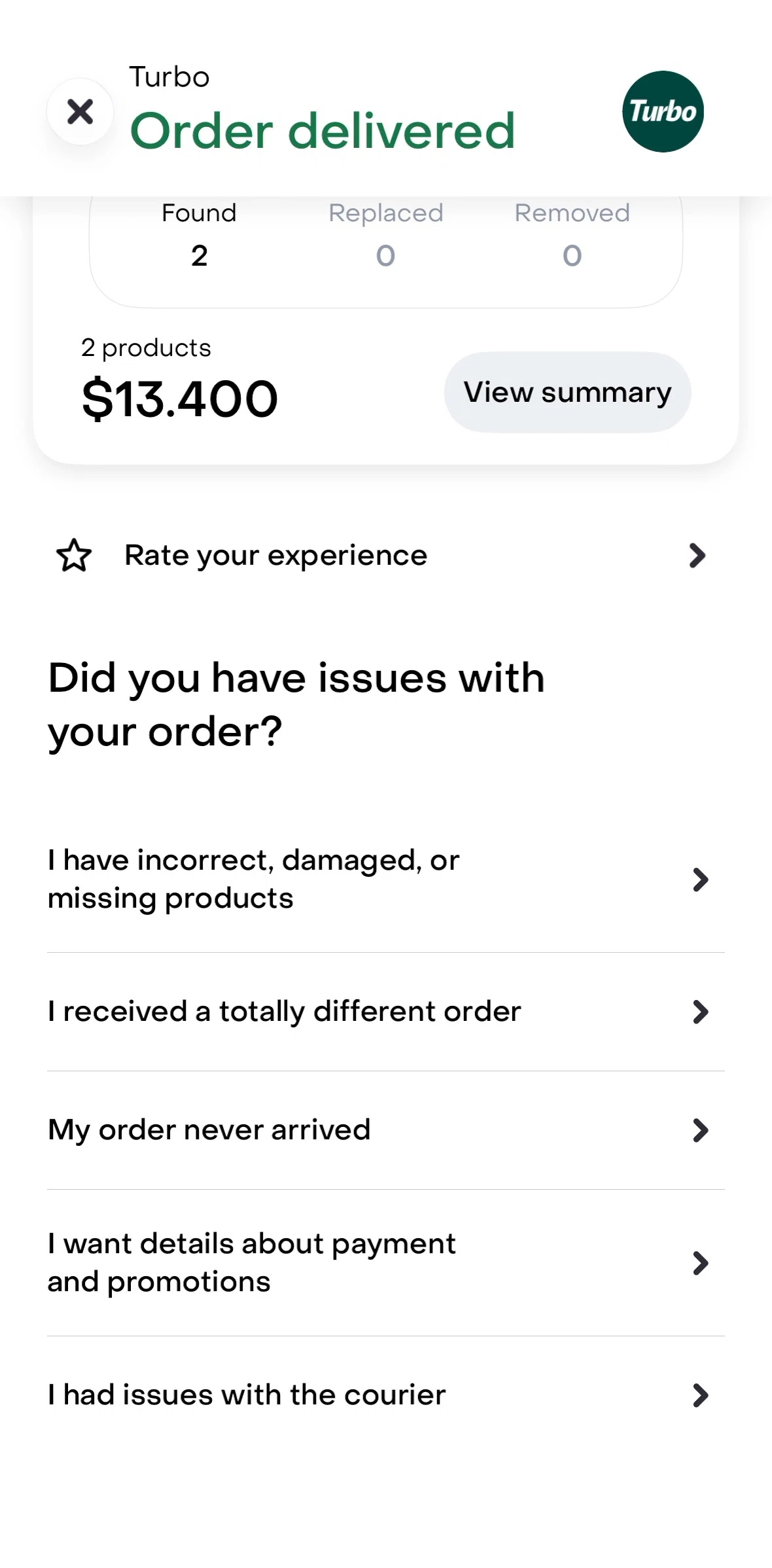 Rappi Screen screen in the Reporting an order flow